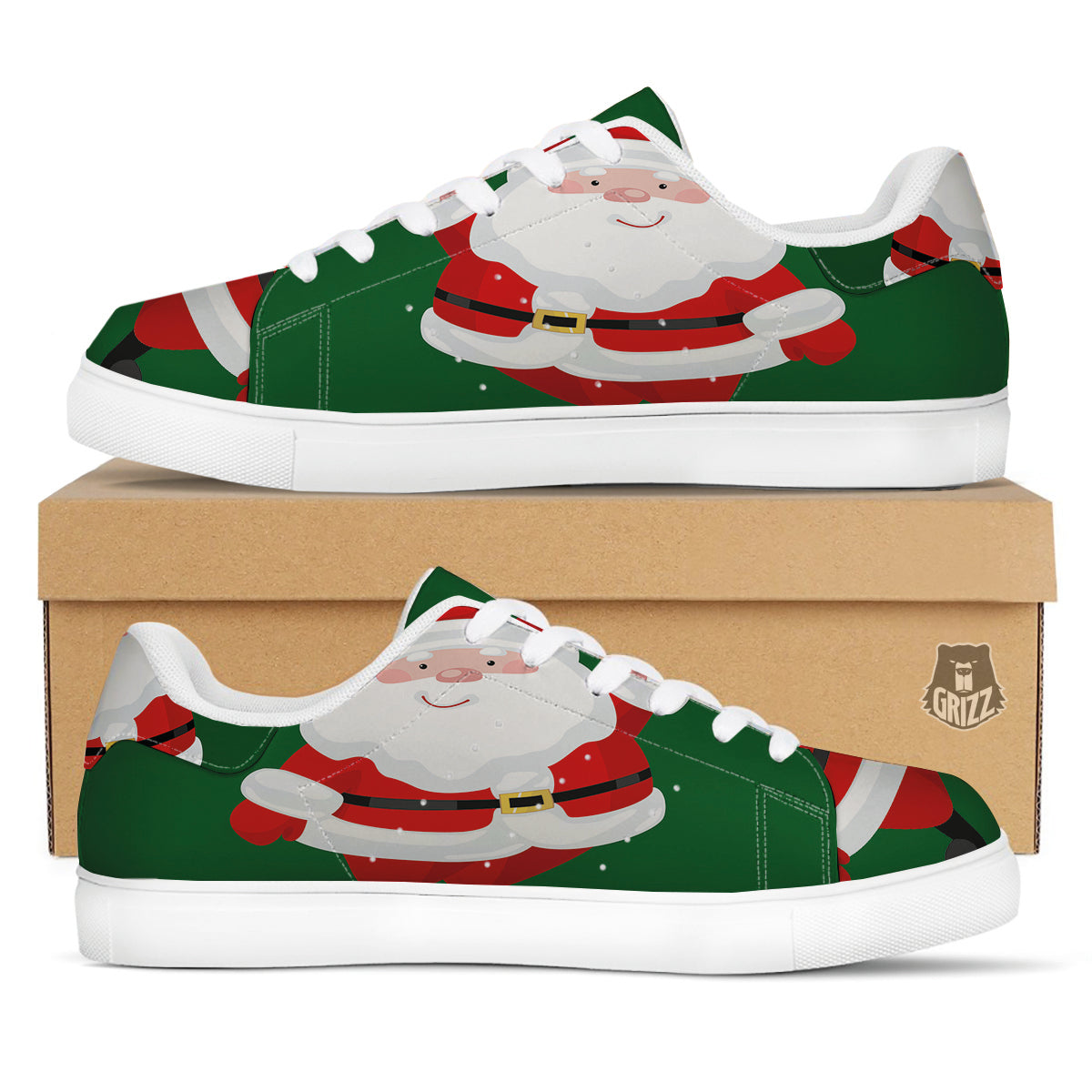 Santa Claus Cartoon Print White Low Top Sneakers-grizzshop