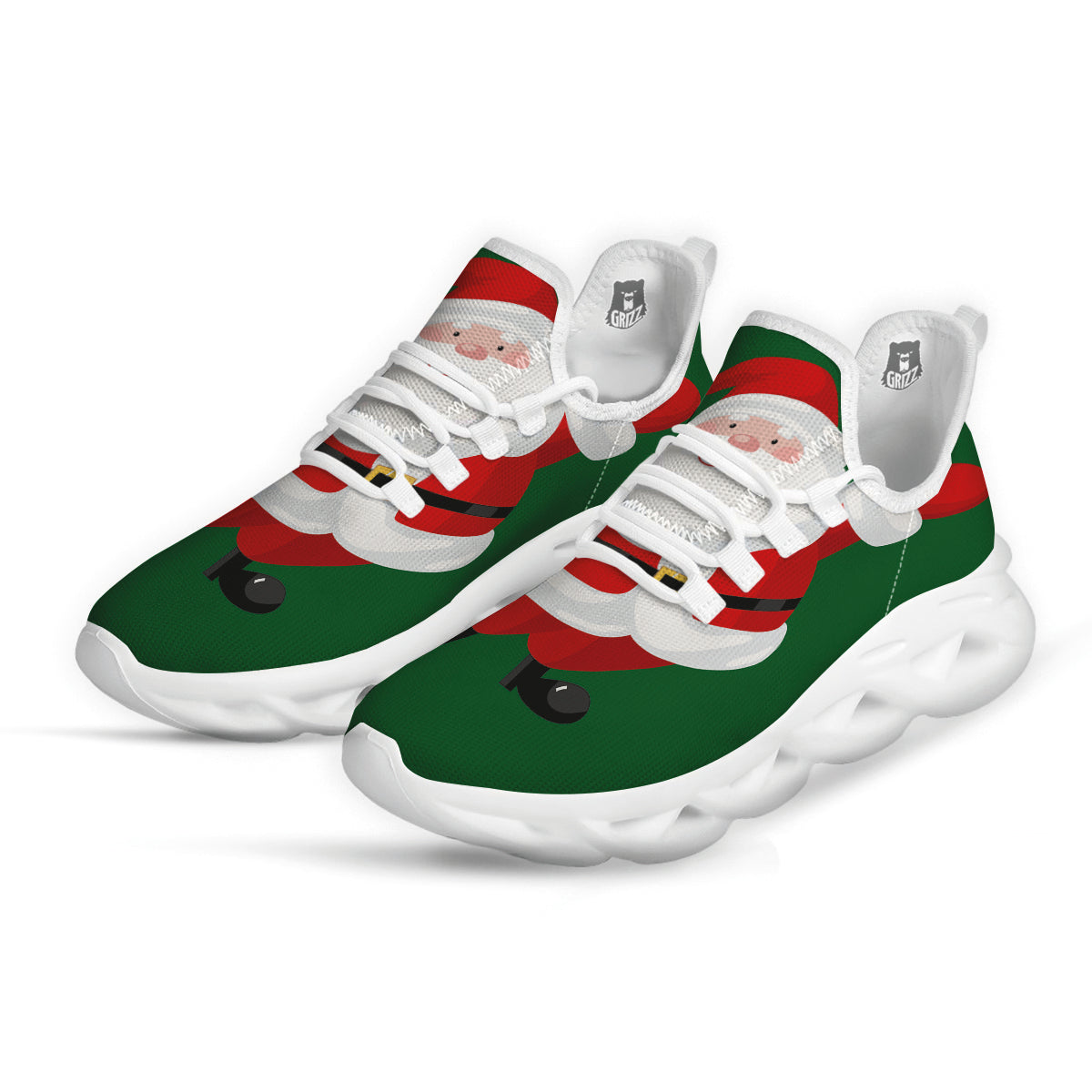 Santa Claus Cartoon Print White Running Shoes-grizzshop