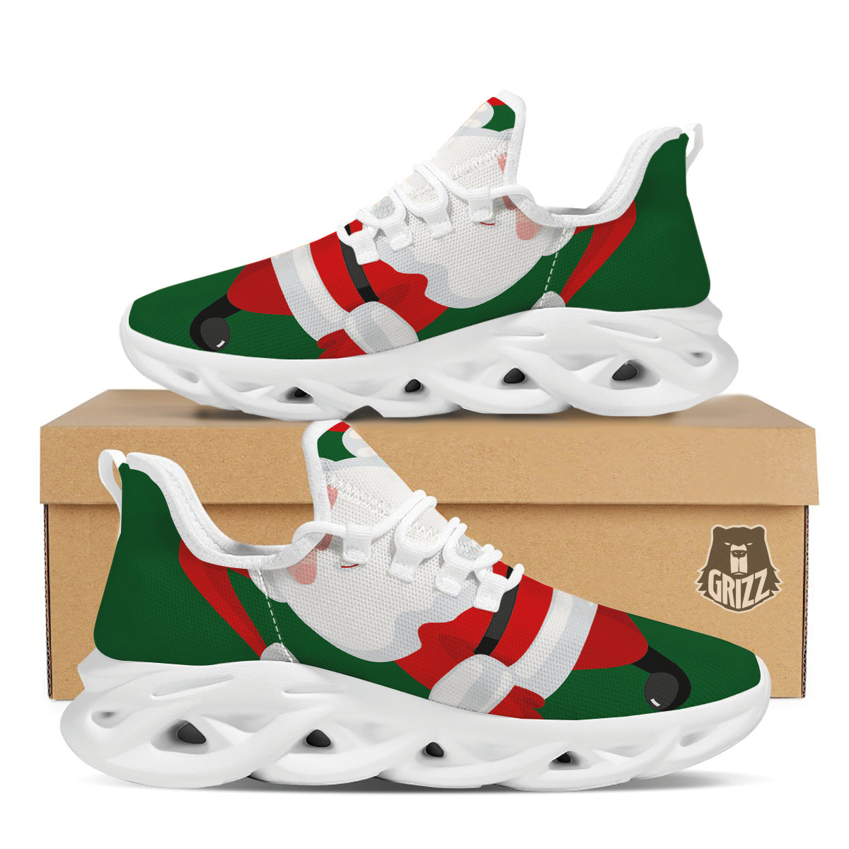 Santa Claus Cartoon Print White Running Shoes-grizzshop