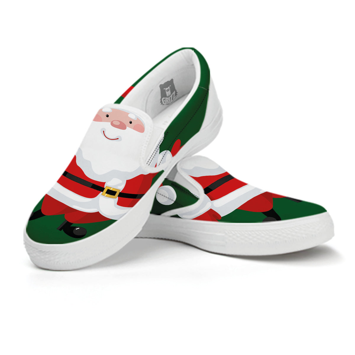 Santa Claus Cartoon Print White Slip On Shoes-grizzshop