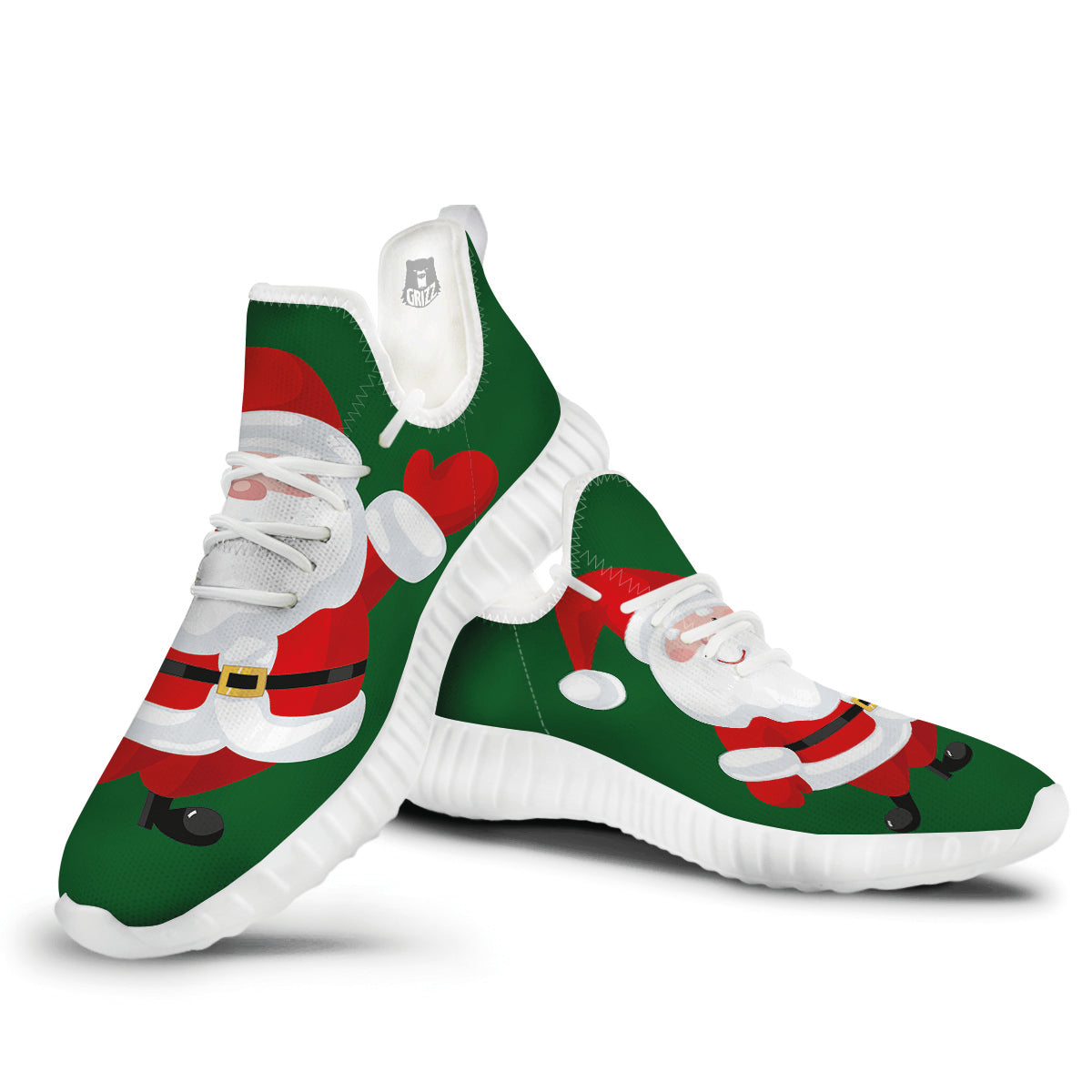Santa Claus Cartoon Print White Walking Shoes-grizzshop