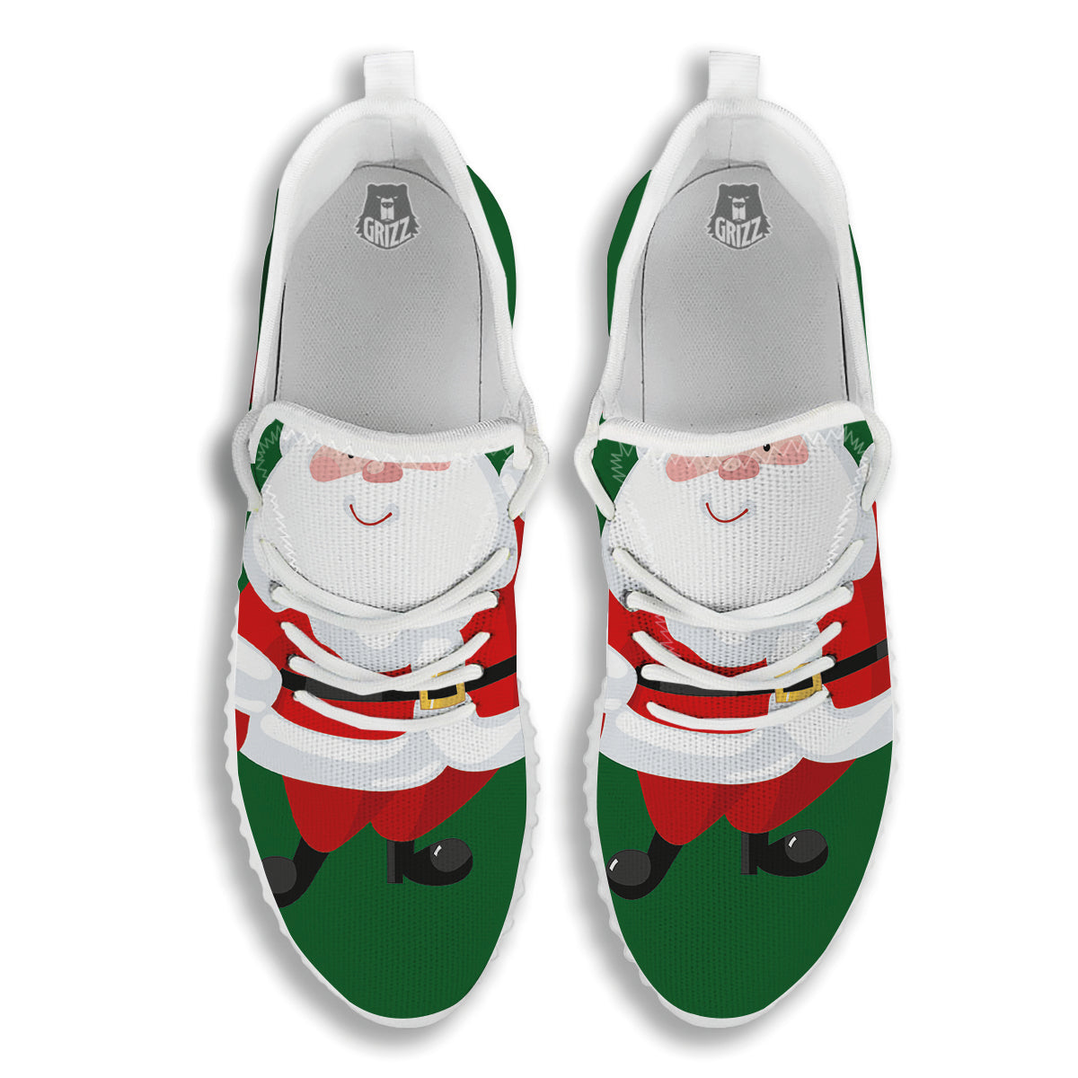 Santa Claus Cartoon Print White Walking Shoes-grizzshop