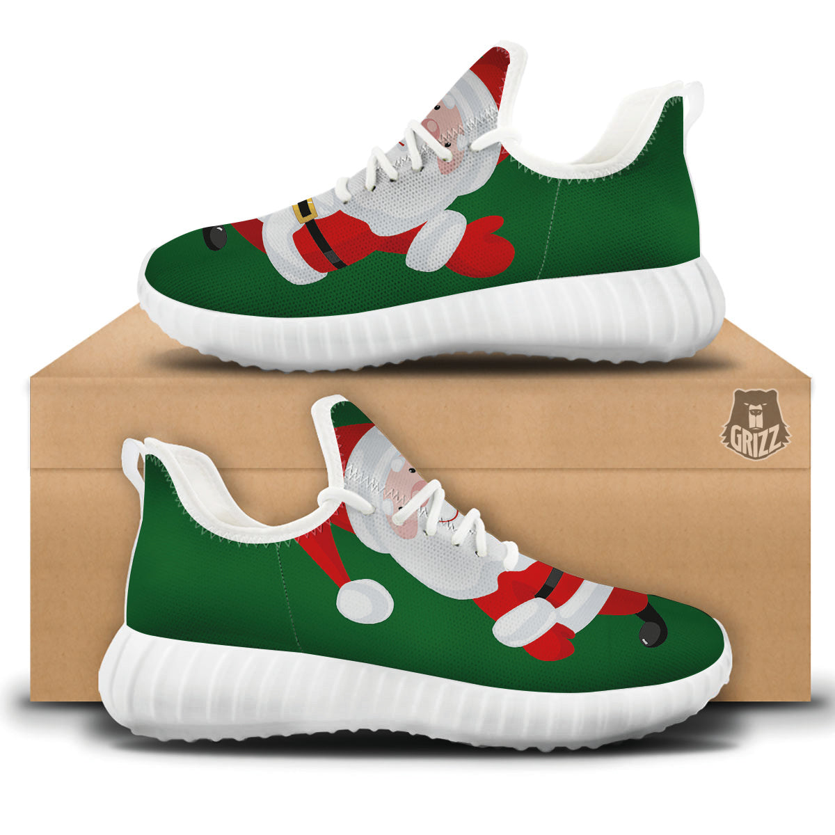 Santa Claus Cartoon Print White Walking Shoes-grizzshop