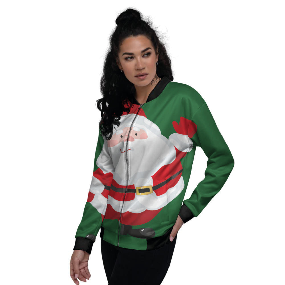 Santa Claus Cartoon Print Women's Bomber Jacket-grizzshop