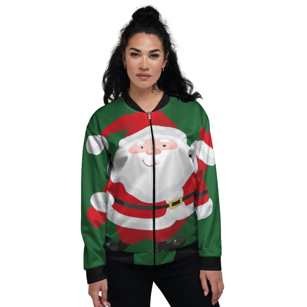 Santa Claus Cartoon Print Women's Bomber Jacket-grizzshop