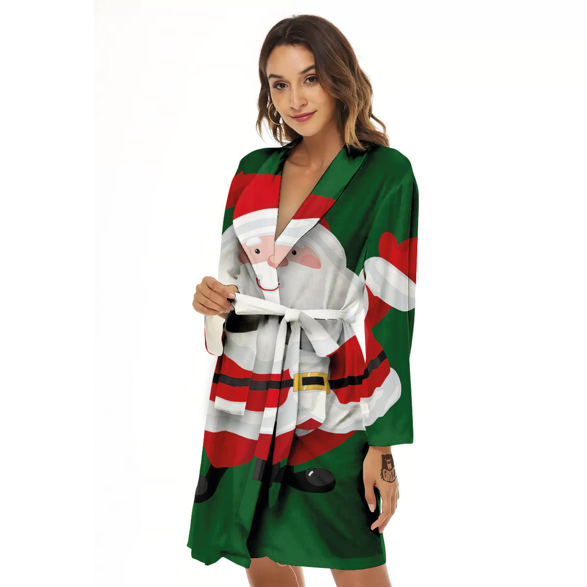 Santa Claus Cartoon Print Women's Robe-grizzshop