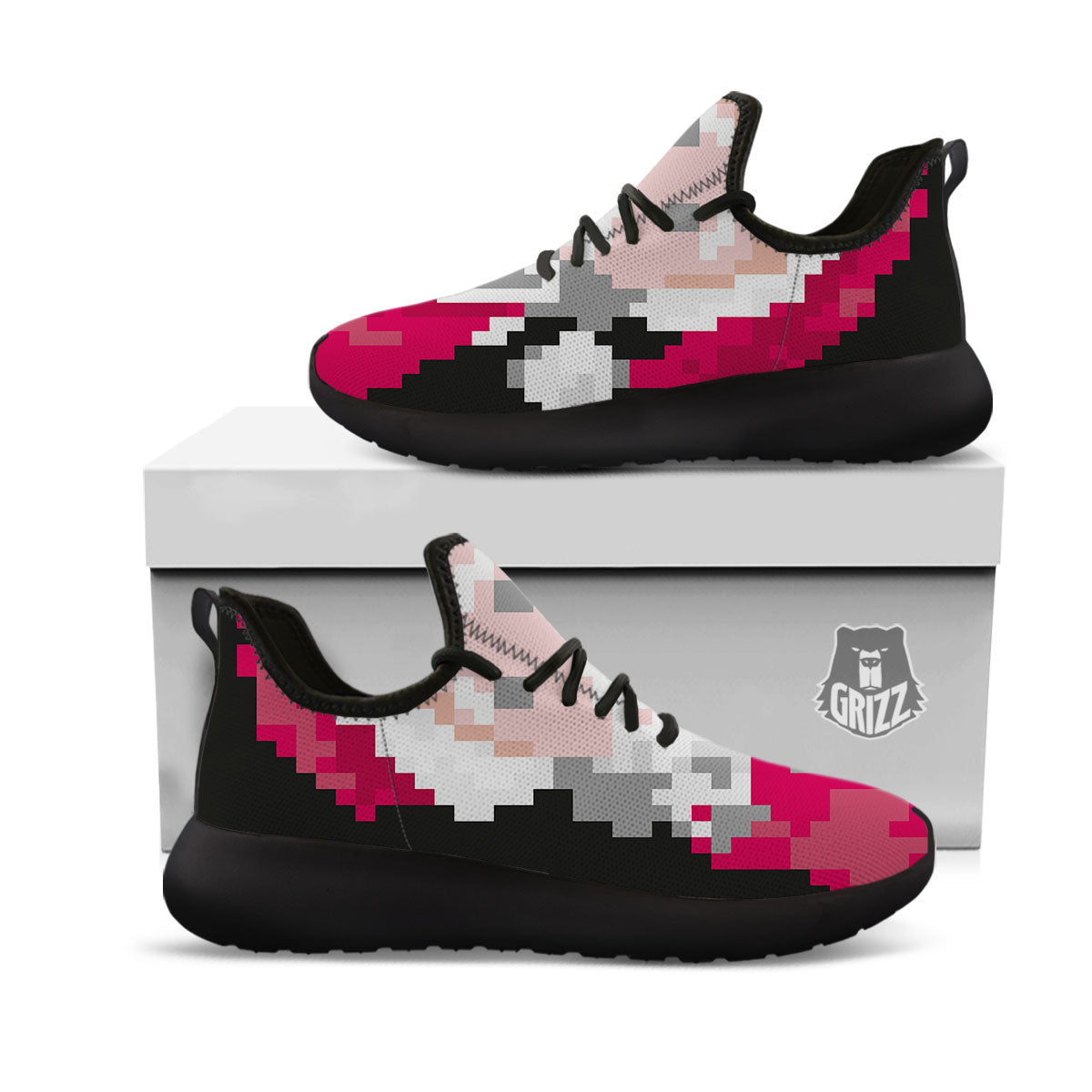 Santa Claus Christmas Pixel Print Black Athletic Shoes-grizzshop