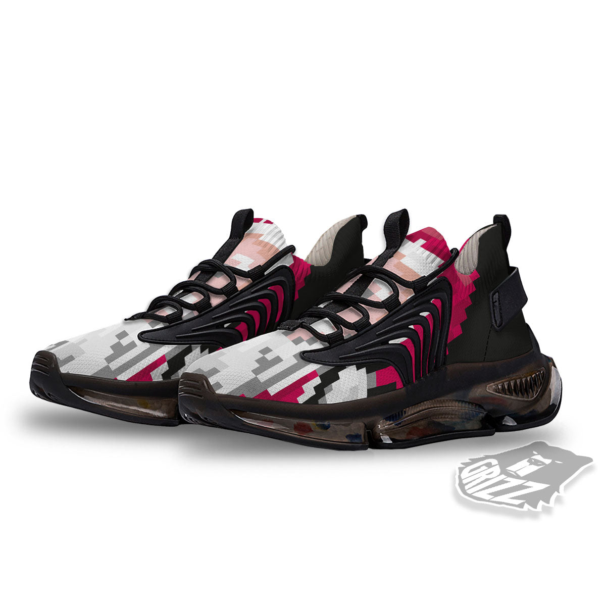 Santa Claus Christmas Pixel Print Black Gym Shoes-grizzshop