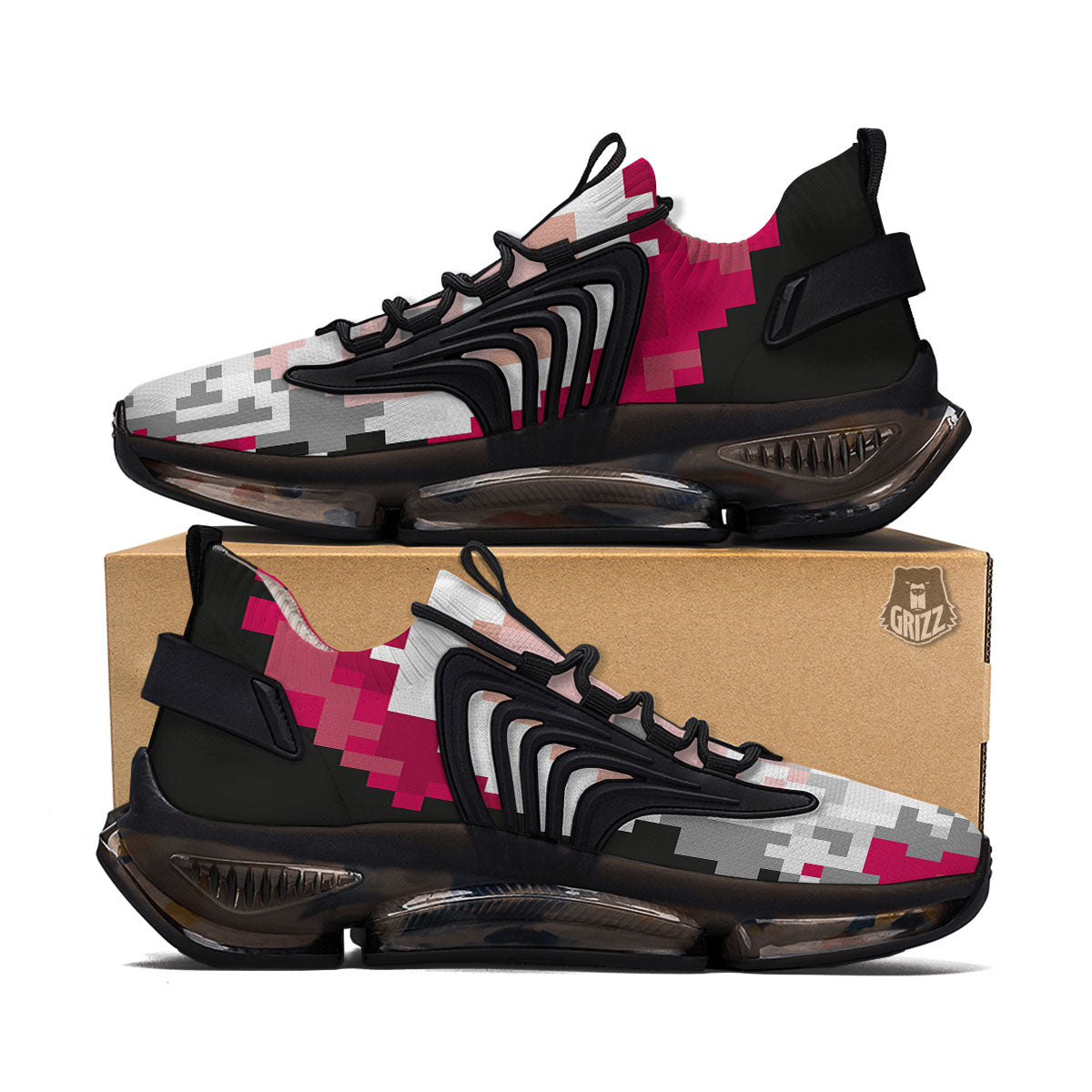 Santa Claus Christmas Pixel Print Black Gym Shoes-grizzshop