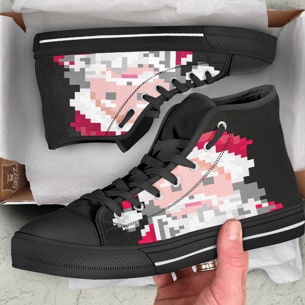 Santa Claus Christmas Pixel Print Black High Top Shoes-grizzshop