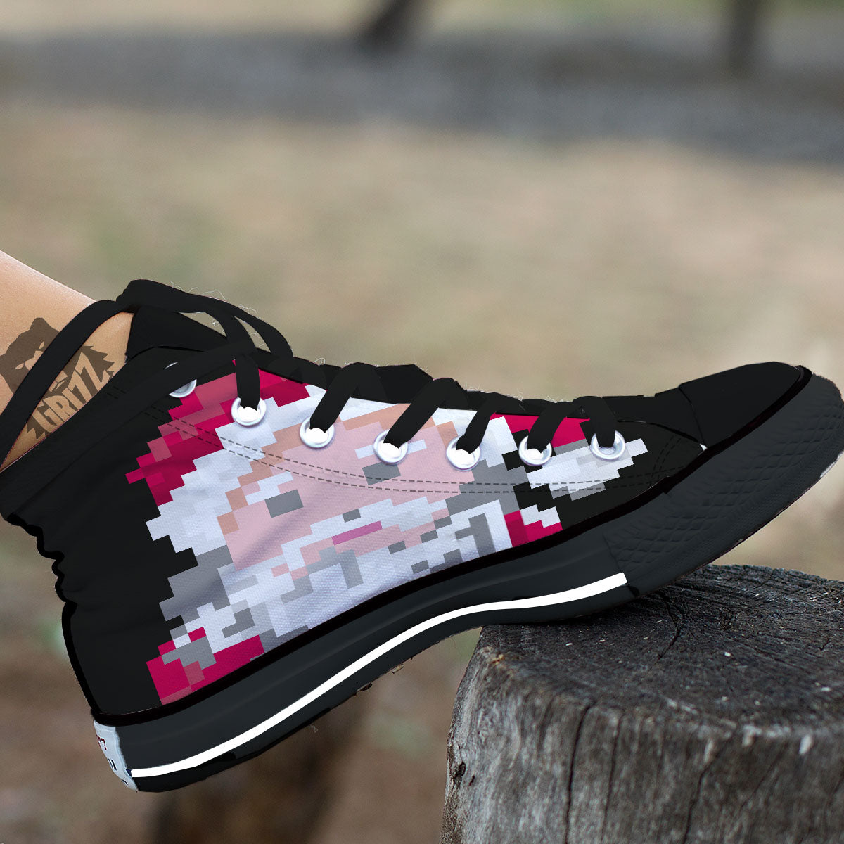 Santa Claus Christmas Pixel Print Black High Top Shoes-grizzshop