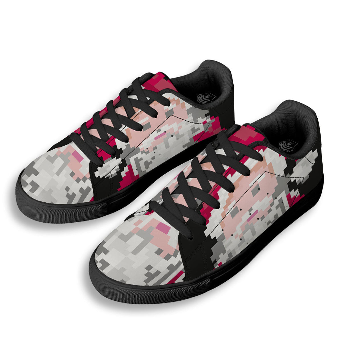 Santa Claus Christmas Pixel Print Black Low Top Sneakers-grizzshop