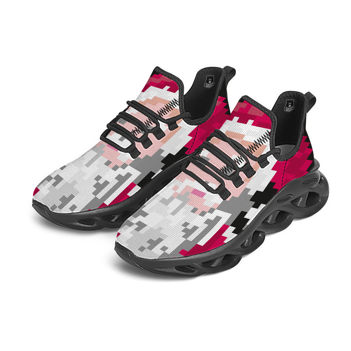 Santa Claus Christmas Pixel Print Black Running Shoes-grizzshop