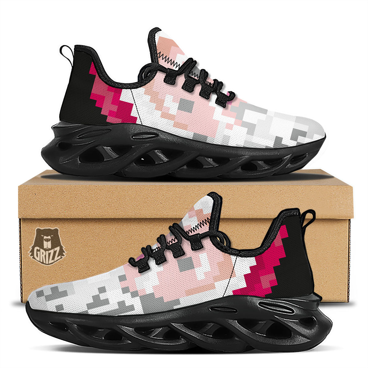 Santa Claus Christmas Pixel Print Black Running Shoes-grizzshop