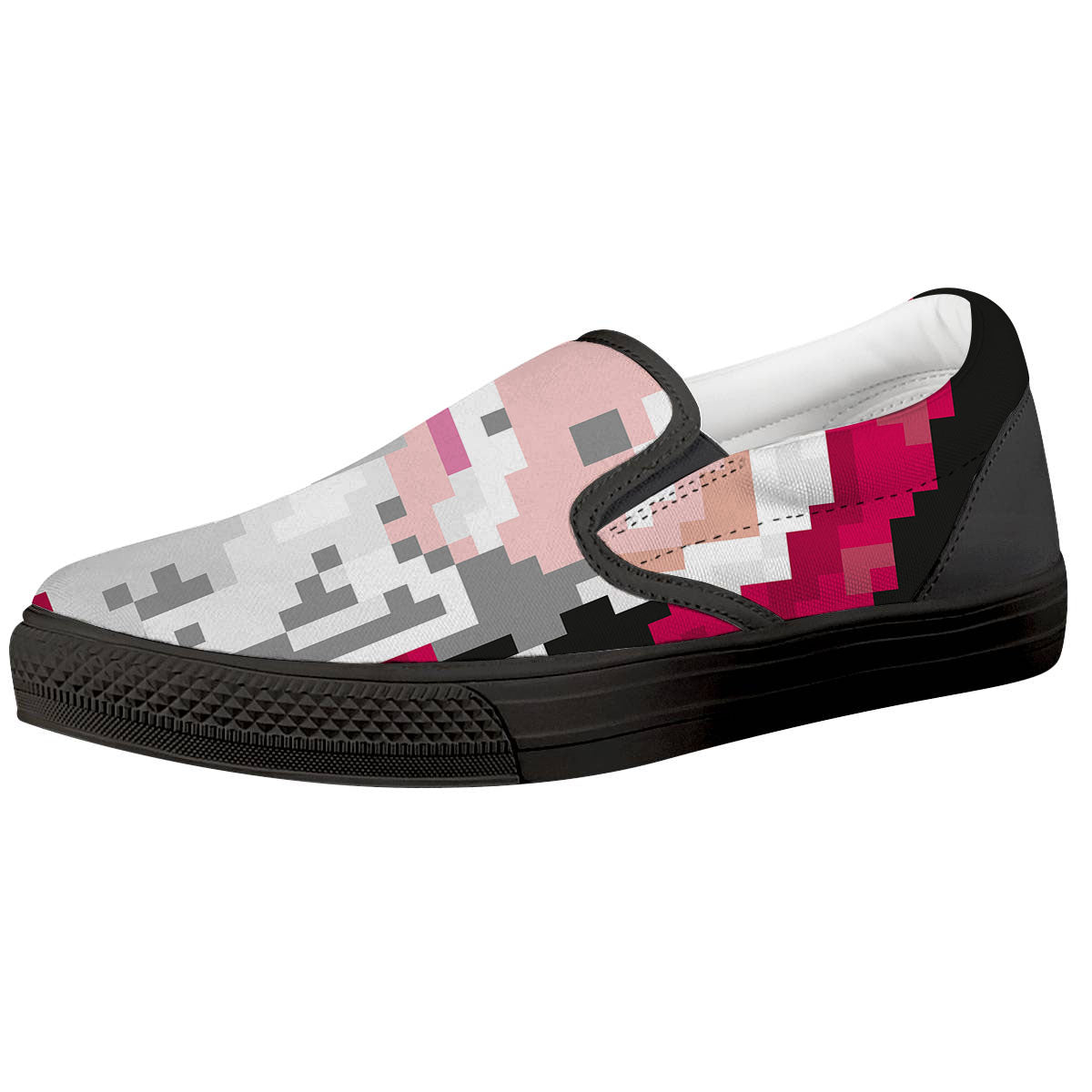 Santa Claus Christmas Pixel Print Black Slip On Shoes-grizzshop