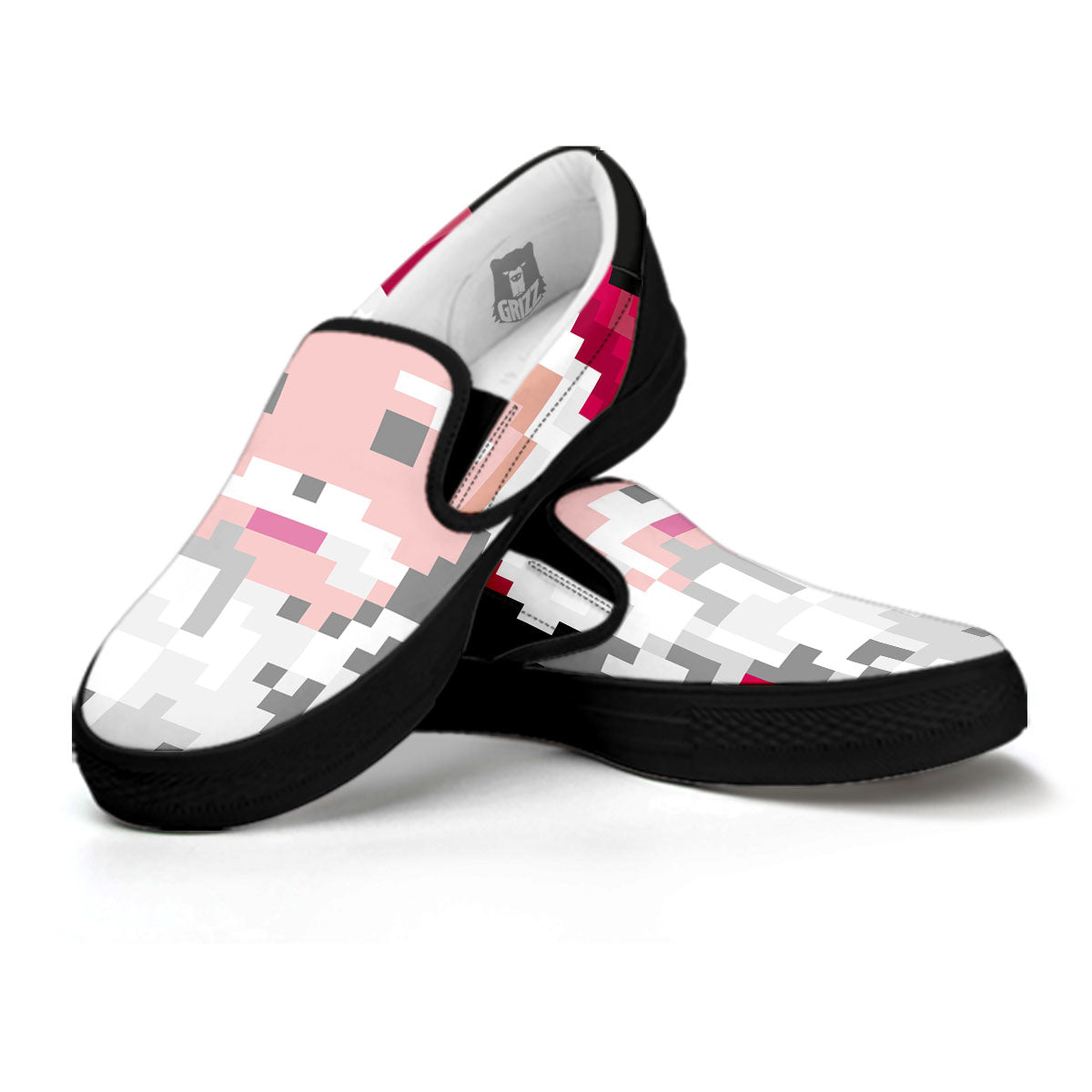 Santa Claus Christmas Pixel Print Black Slip On Shoes-grizzshop