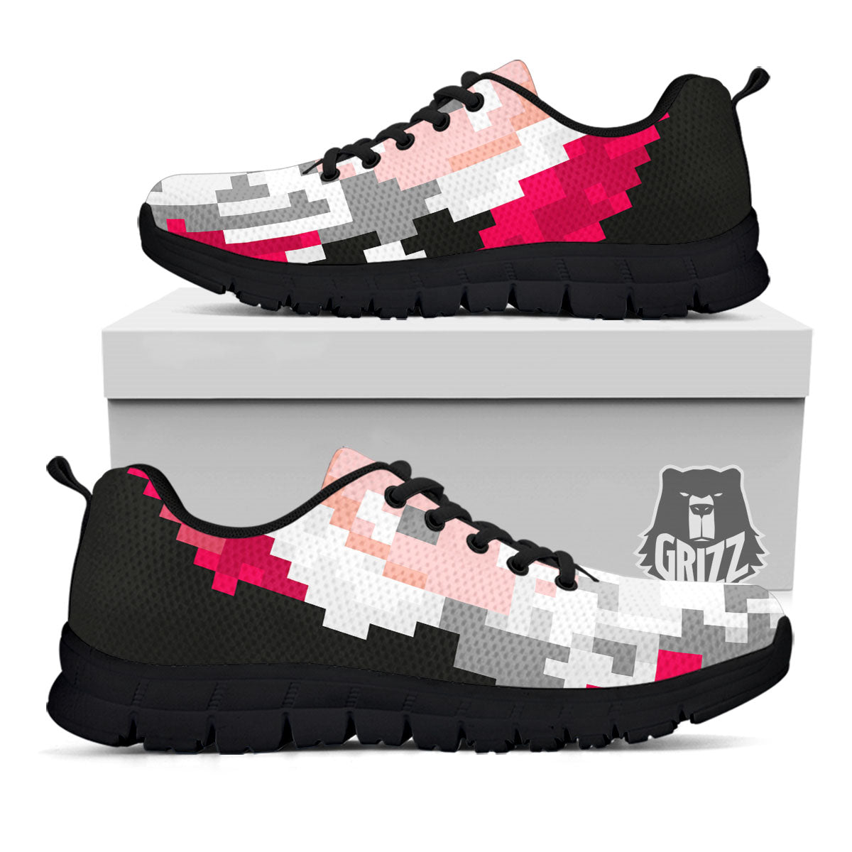 Santa Claus Christmas Pixel Print Black Sneaker-grizzshop