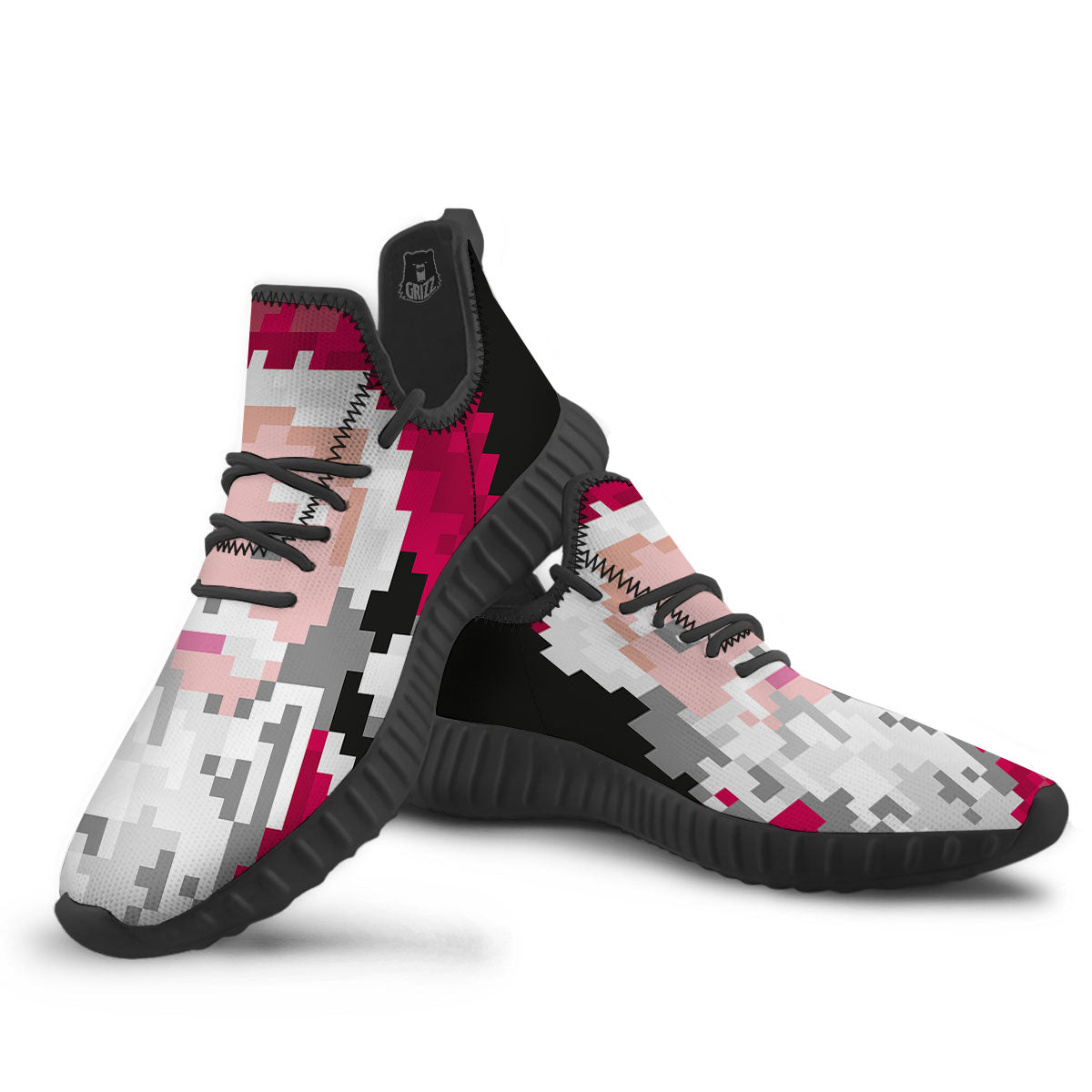 Santa Claus Christmas Pixel Print Black Walking Shoes-grizzshop