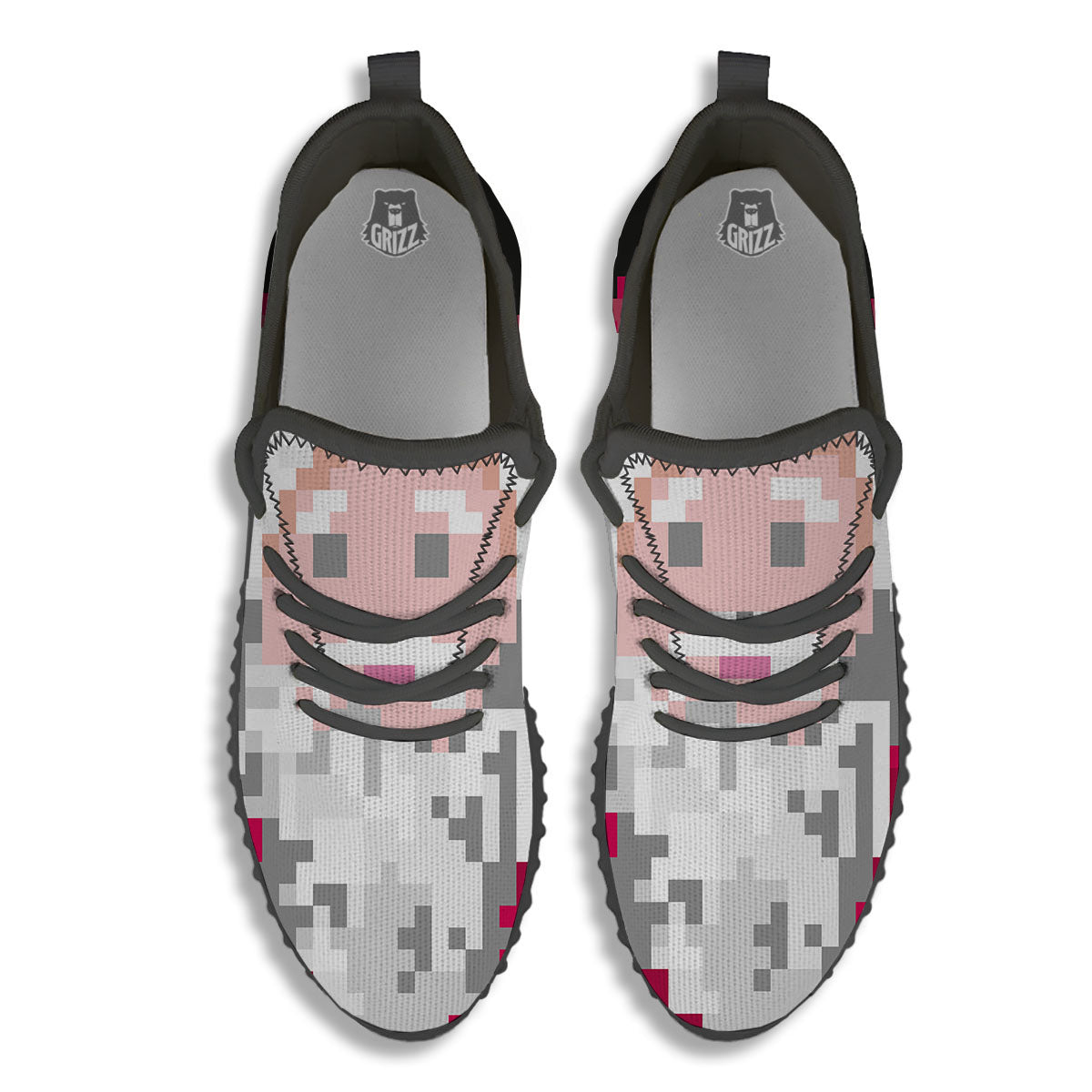 Santa Claus Christmas Pixel Print Black Walking Shoes-grizzshop