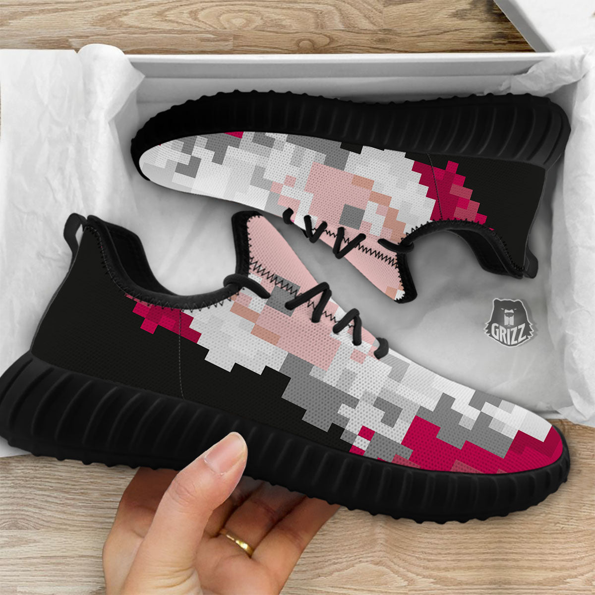 Santa Claus Christmas Pixel Print Black Walking Shoes-grizzshop