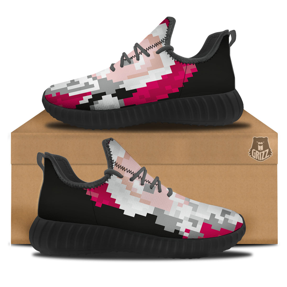 Santa Claus Christmas Pixel Print Black Walking Shoes-grizzshop