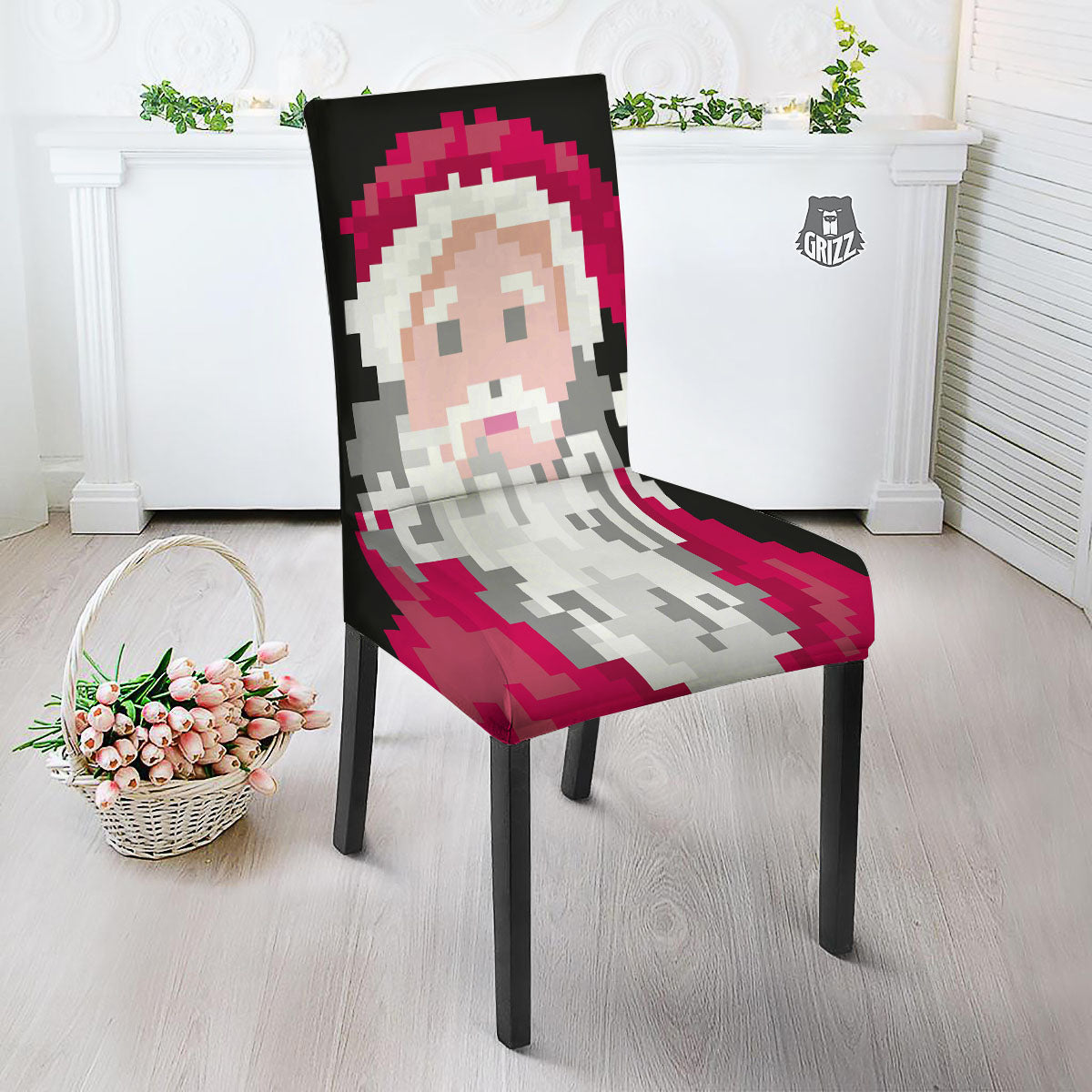 Santa Claus Christmas Pixel Print Dining Chair Slipcover-grizzshop