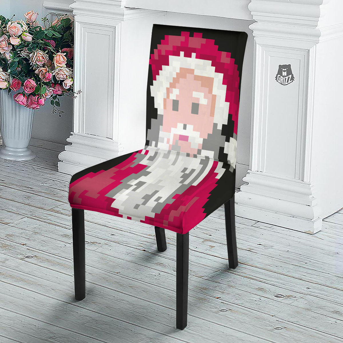 Santa Claus Christmas Pixel Print Dining Chair Slipcover-grizzshop