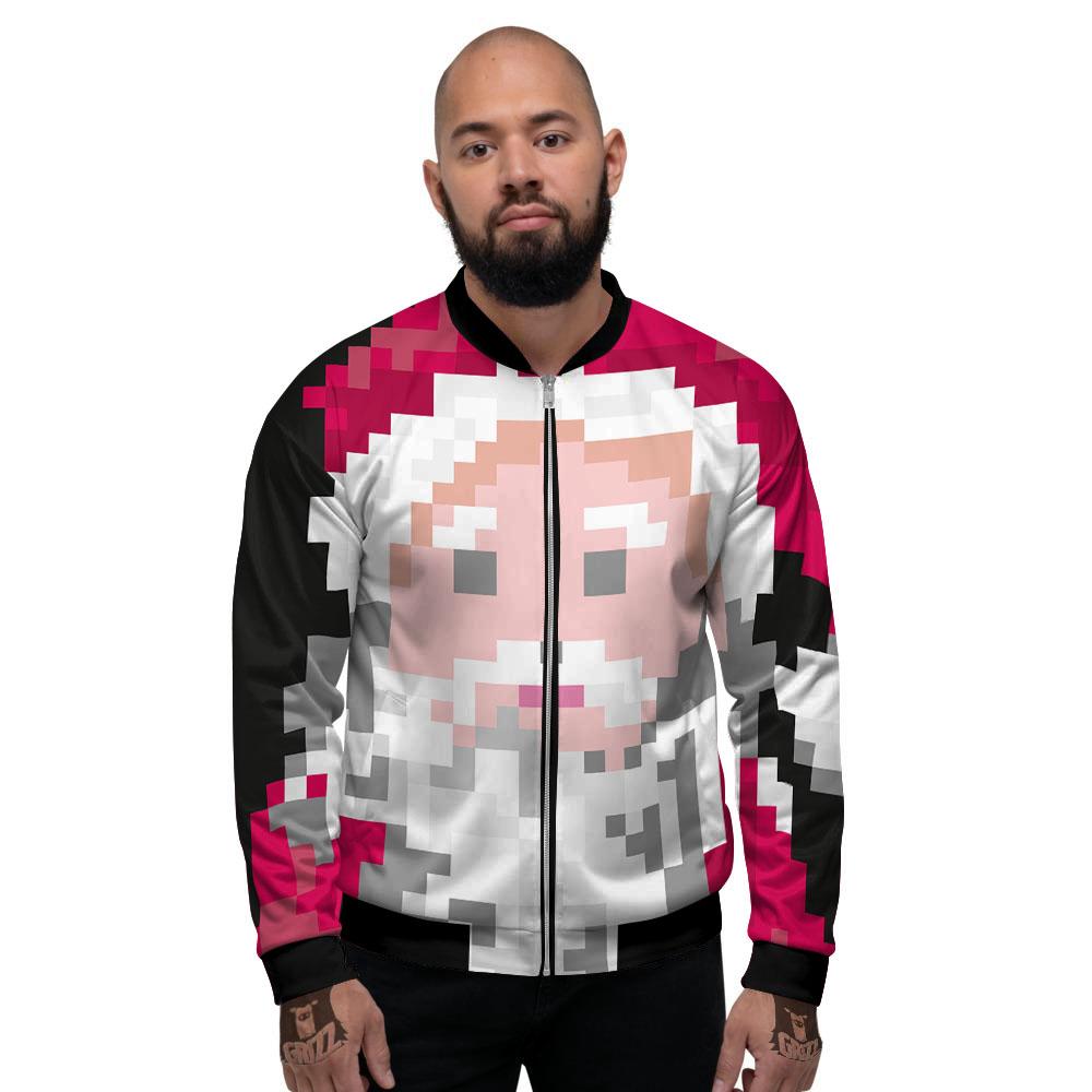 Santa Claus Christmas Pixel Print Men's Bomber Jacket-grizzshop