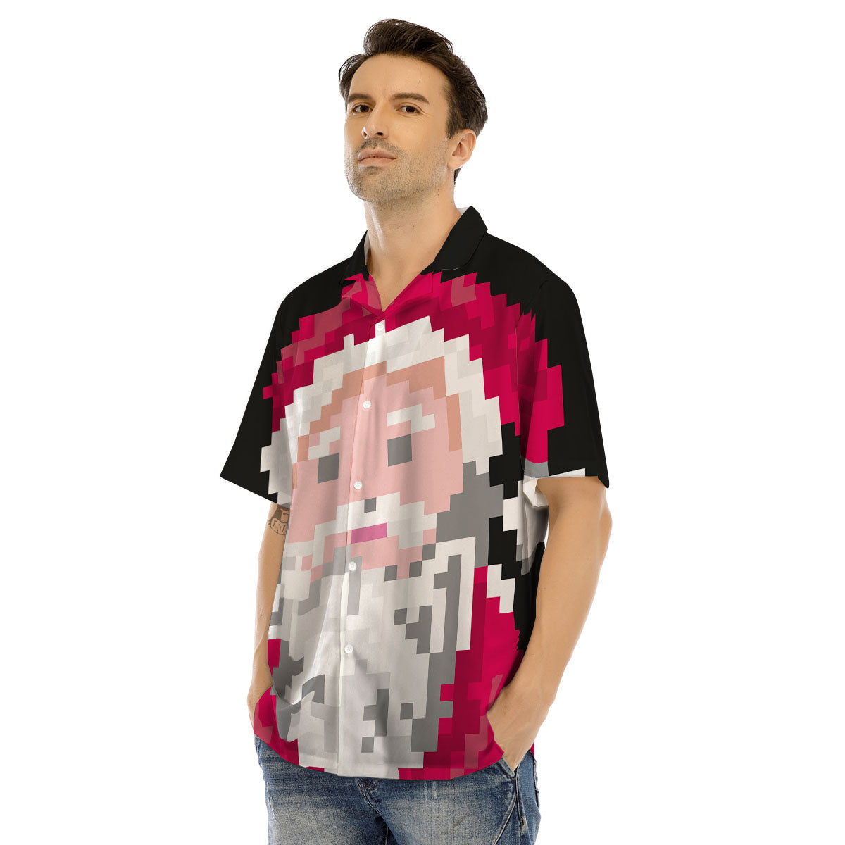 Santa Claus Christmas Pixel Print Men's Hawaiian Shirt-grizzshop