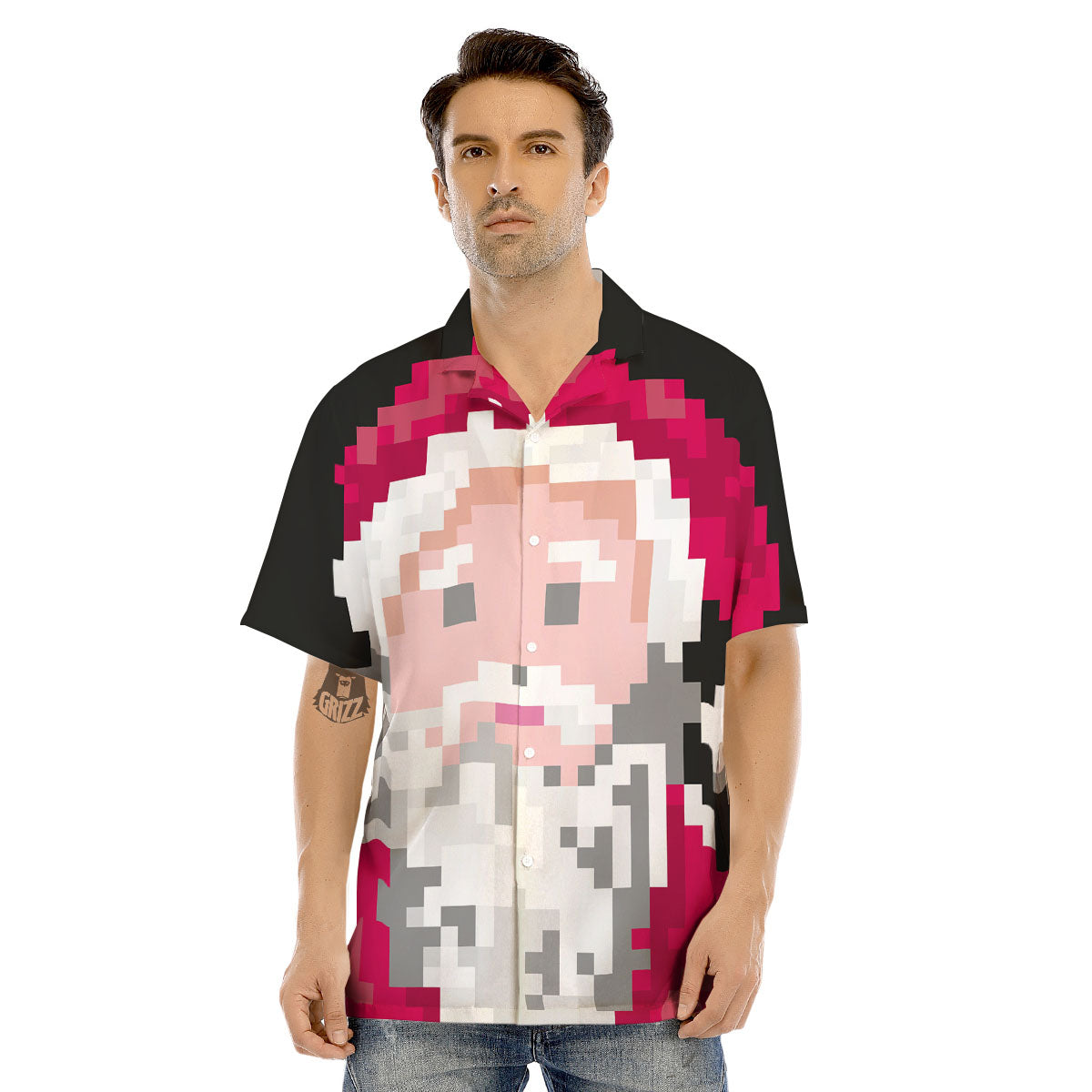 Santa Claus Christmas Pixel Print Men's Hawaiian Shirt-grizzshop