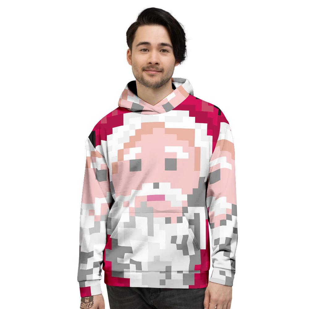 Santa Claus Christmas Pixel Print Men's Hoodie-grizzshop