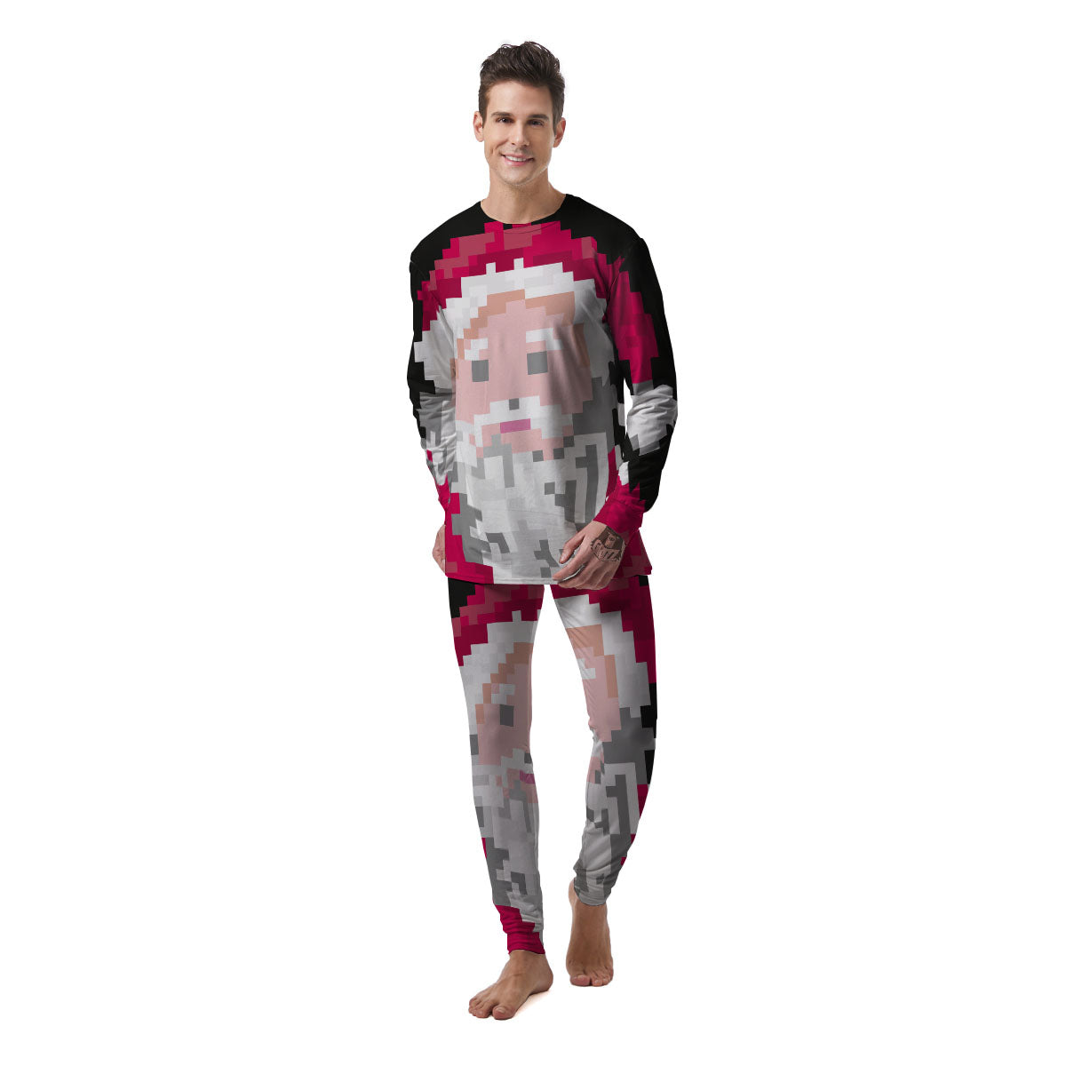 Santa Claus Christmas Pixel Print Men's Pajamas-grizzshop