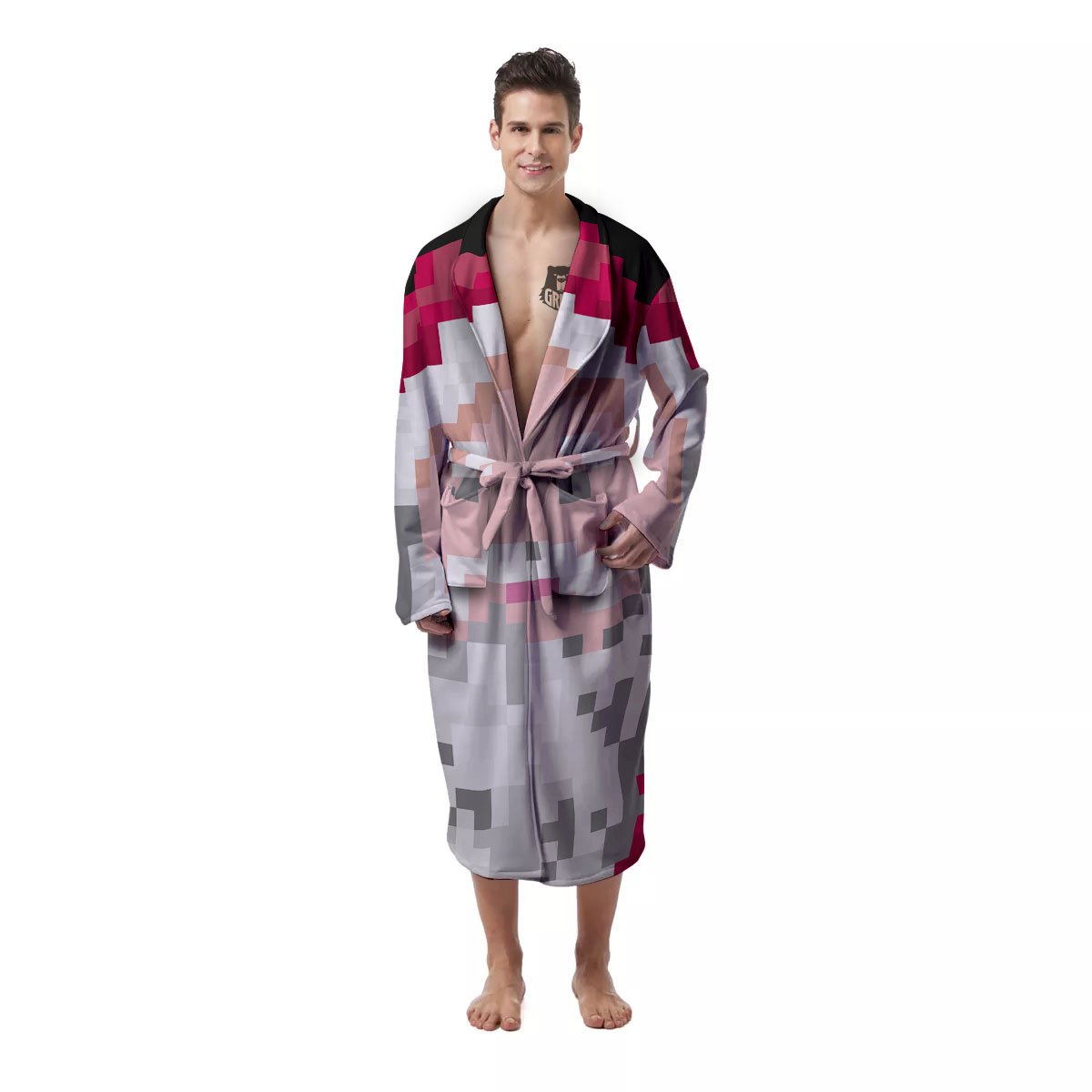 Santa Claus Christmas Pixel Print Men's Robe-grizzshop