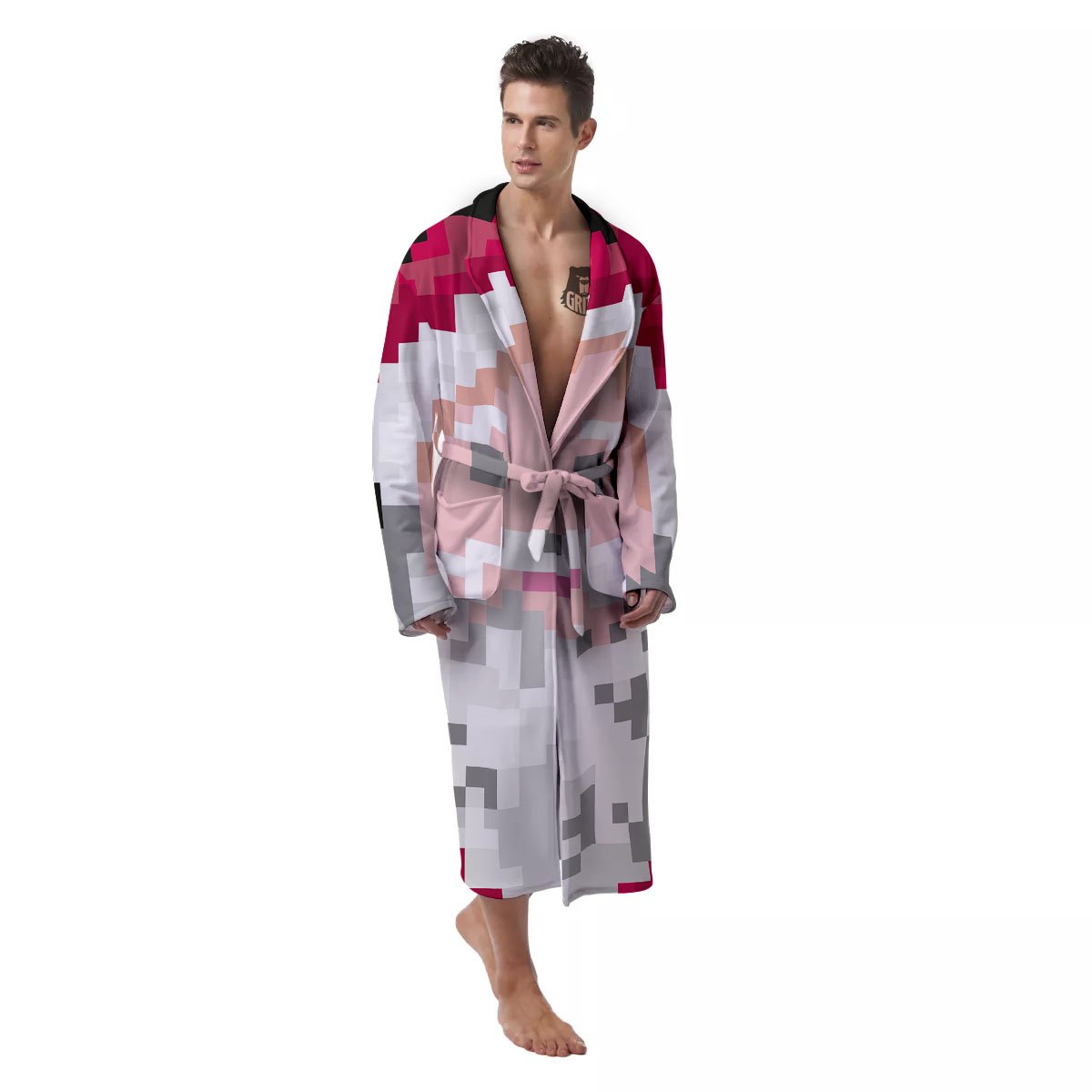 Santa Claus Christmas Pixel Print Men's Robe-grizzshop