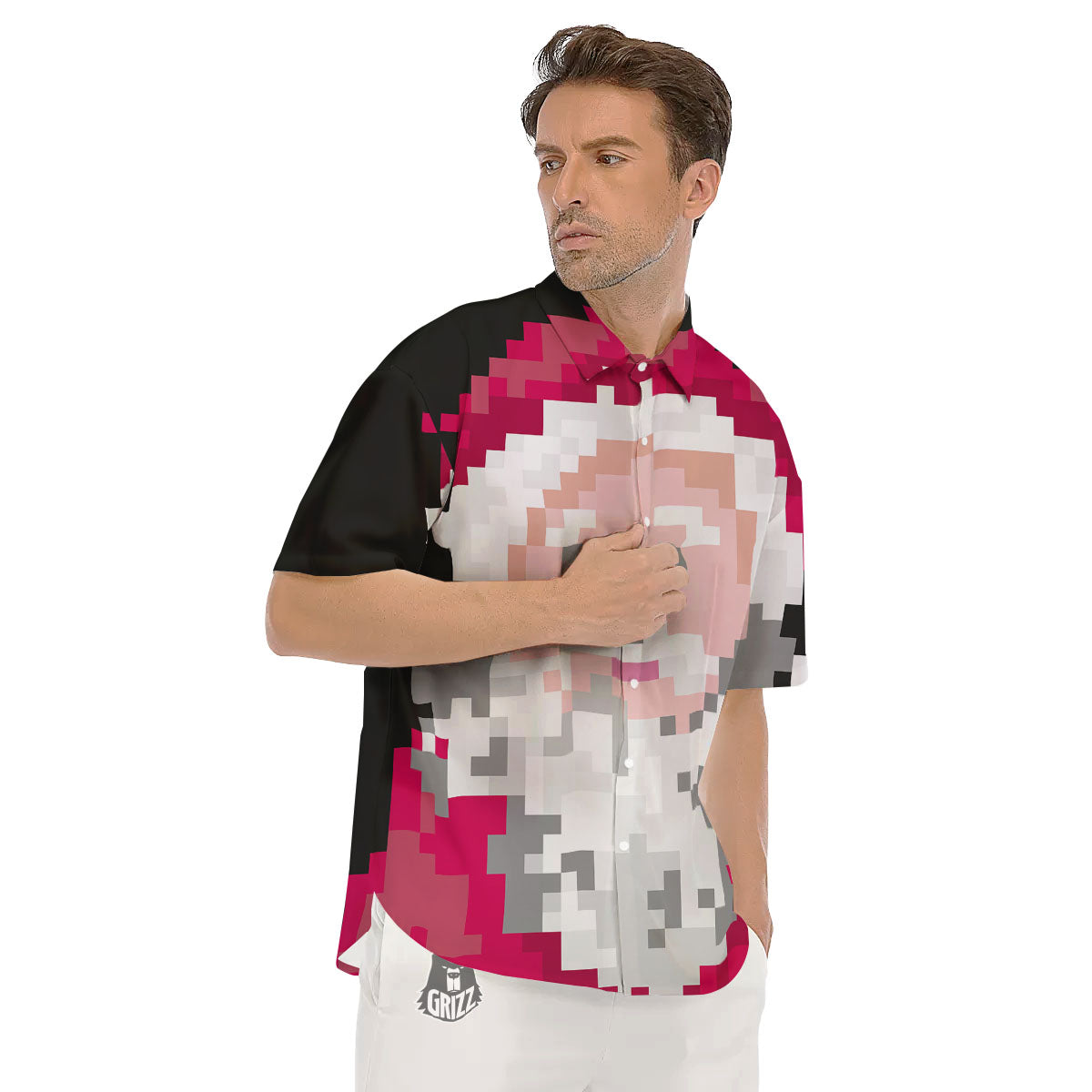 Santa Claus Christmas Pixel Print Men's Short Sleeve Shirts-grizzshop