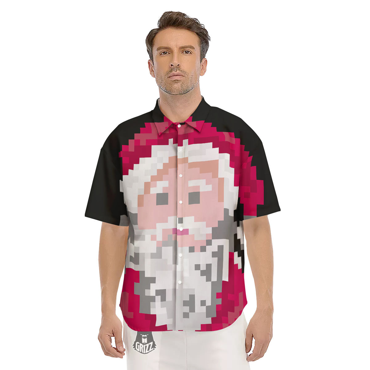 Santa Claus Christmas Pixel Print Men's Short Sleeve Shirts-grizzshop