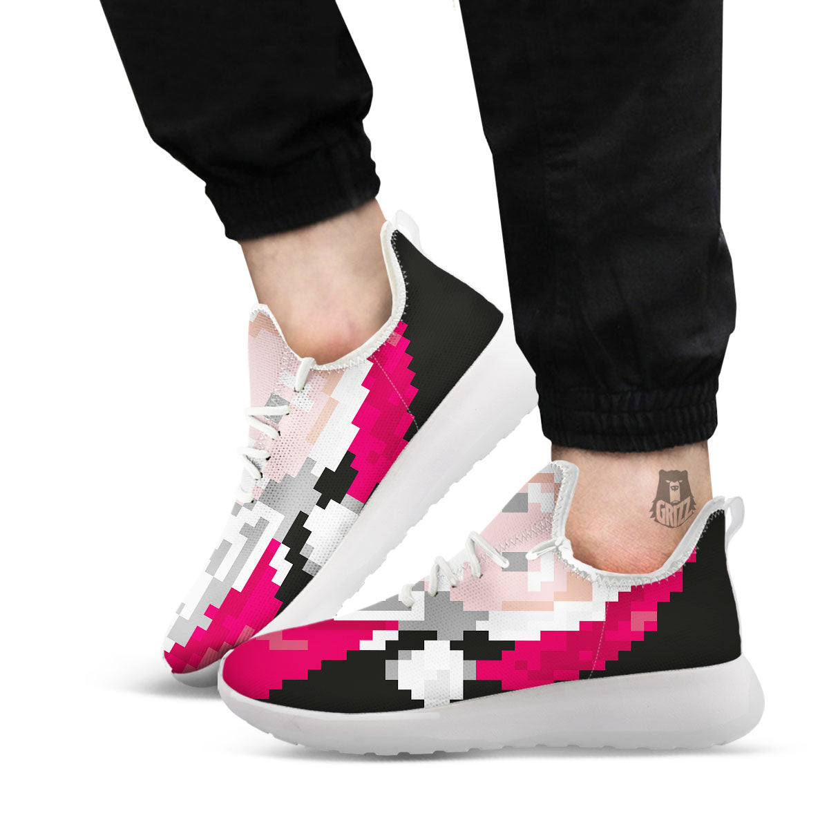 Santa Claus Christmas Pixel Print White Athletic Shoes-grizzshop