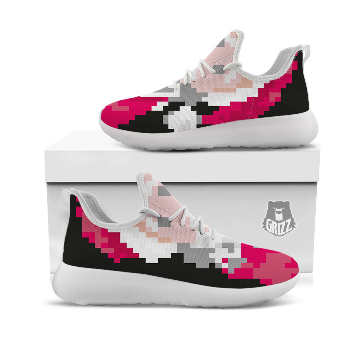 Santa Claus Christmas Pixel Print White Athletic Shoes-grizzshop