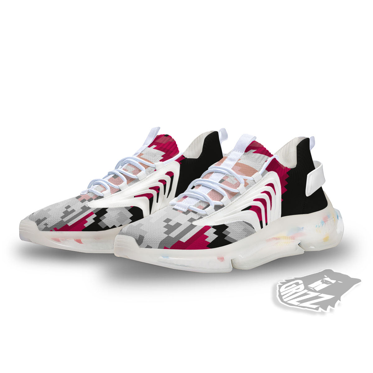 Santa Claus Christmas Pixel Print White Gym Shoes-grizzshop