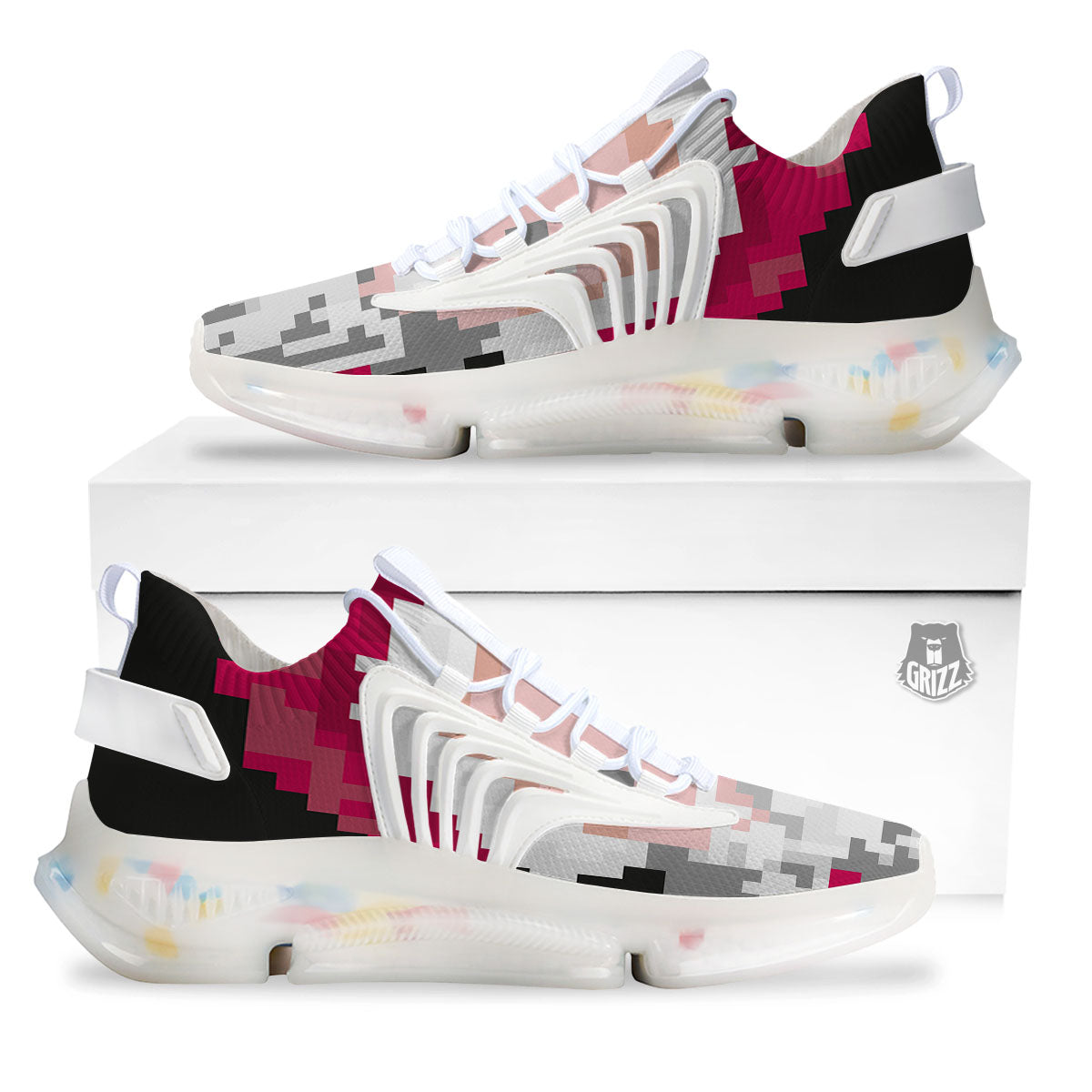 Santa Claus Christmas Pixel Print White Gym Shoes-grizzshop