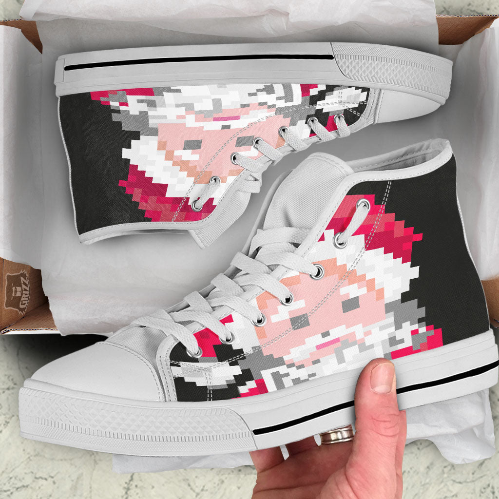 Santa Claus Christmas Pixel Print White High Top Shoes-grizzshop
