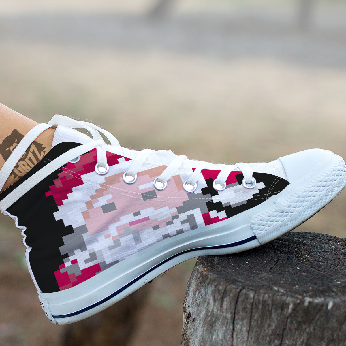 Santa Claus Christmas Pixel Print White High Top Shoes-grizzshop