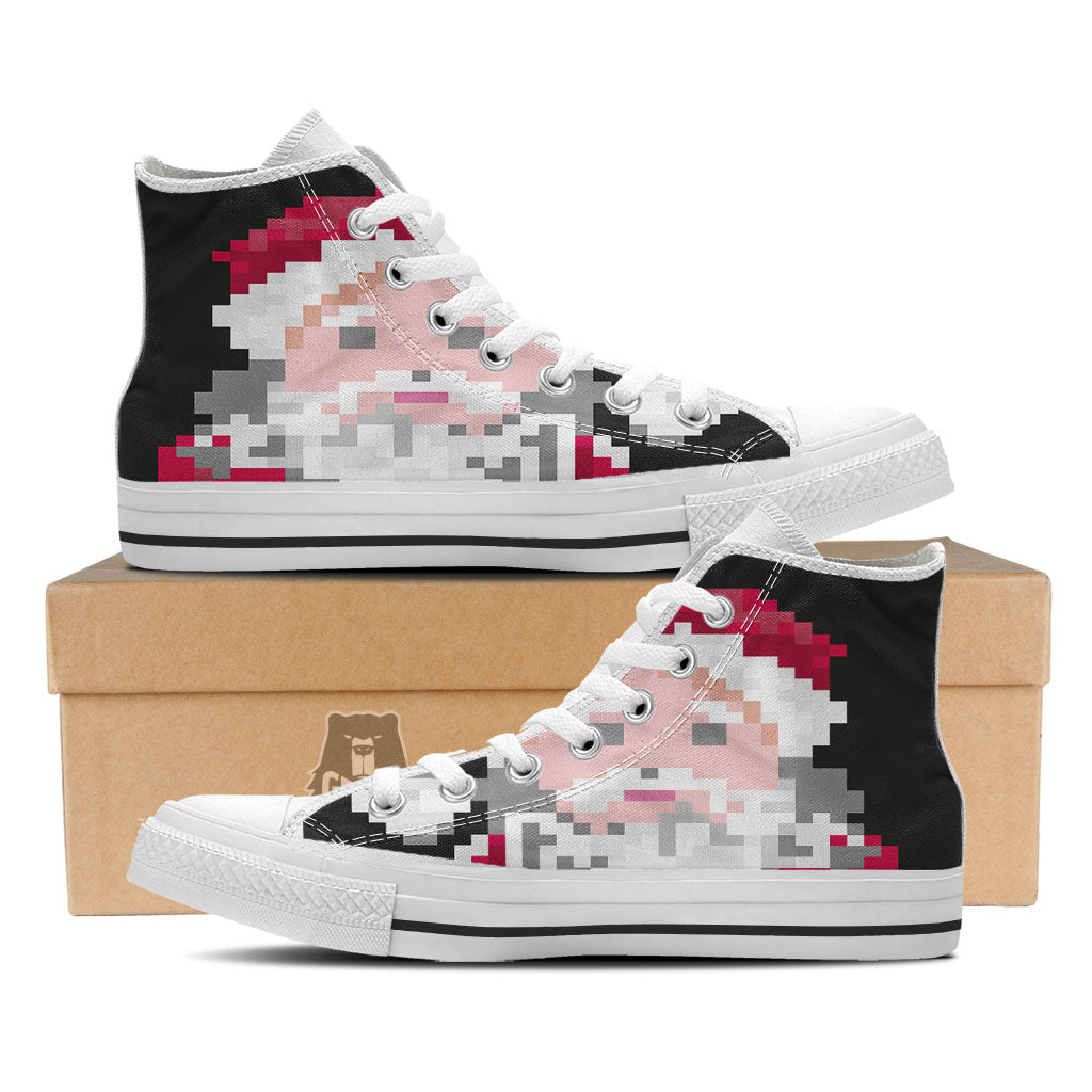 Santa Claus Christmas Pixel Print White High Top Shoes-grizzshop