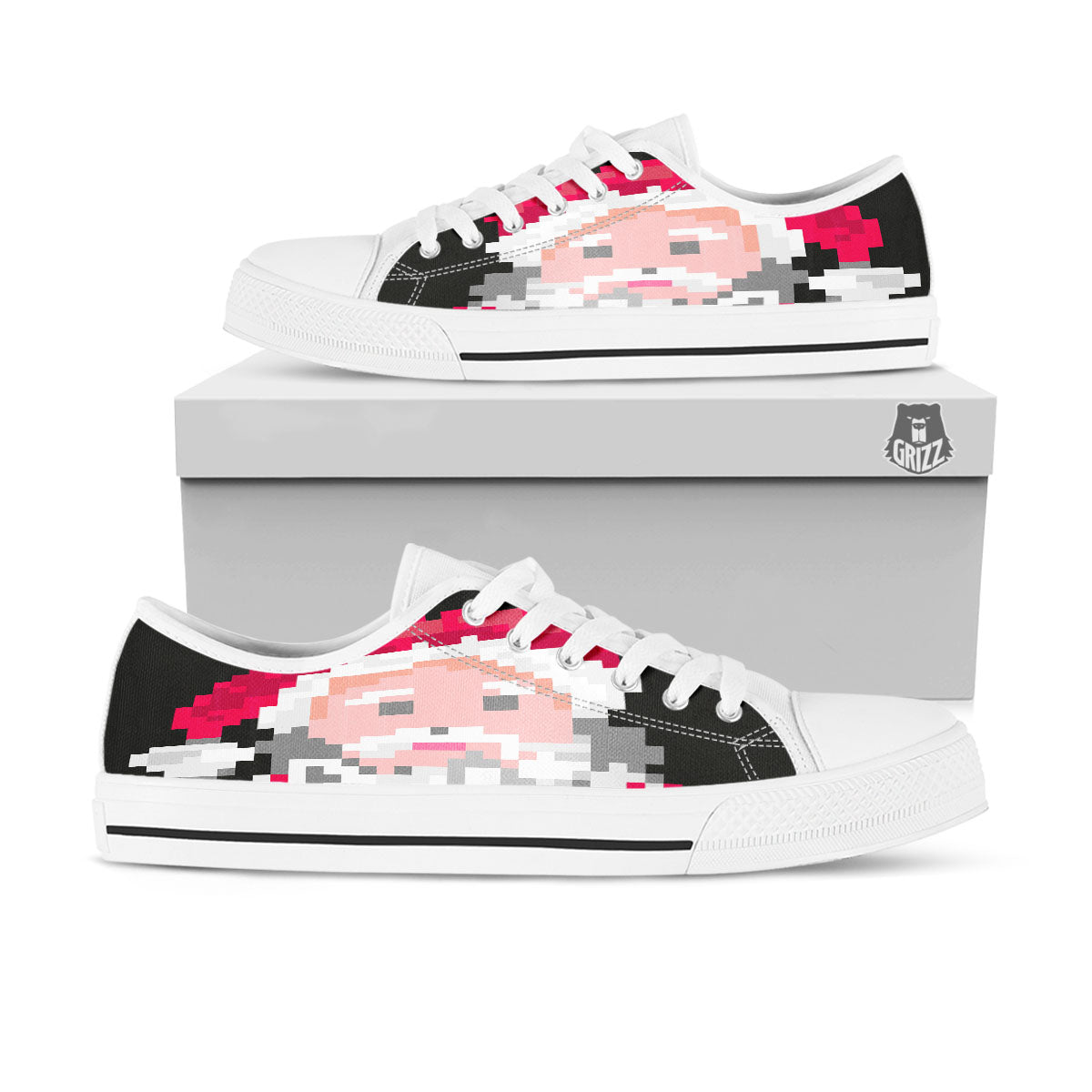 Santa Claus Christmas Pixel Print White Low Top Shoes-grizzshop