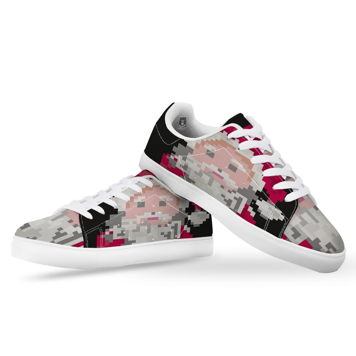 Santa Claus Christmas Pixel Print White Low Top Sneakers-grizzshop