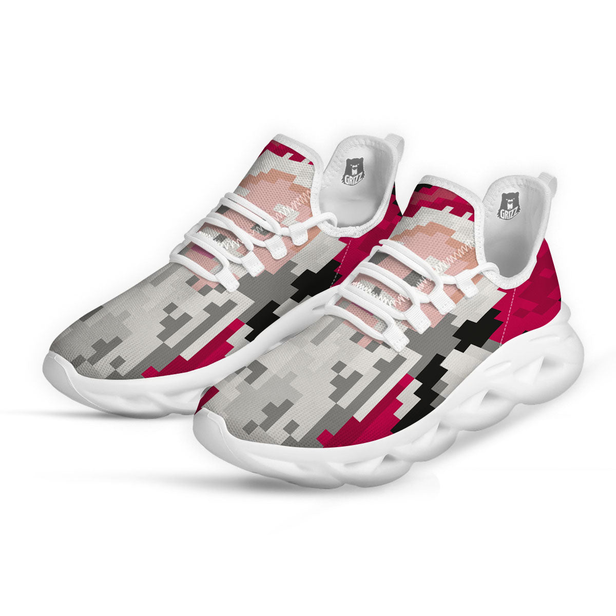 Santa Claus Christmas Pixel Print White Running Shoes-grizzshop