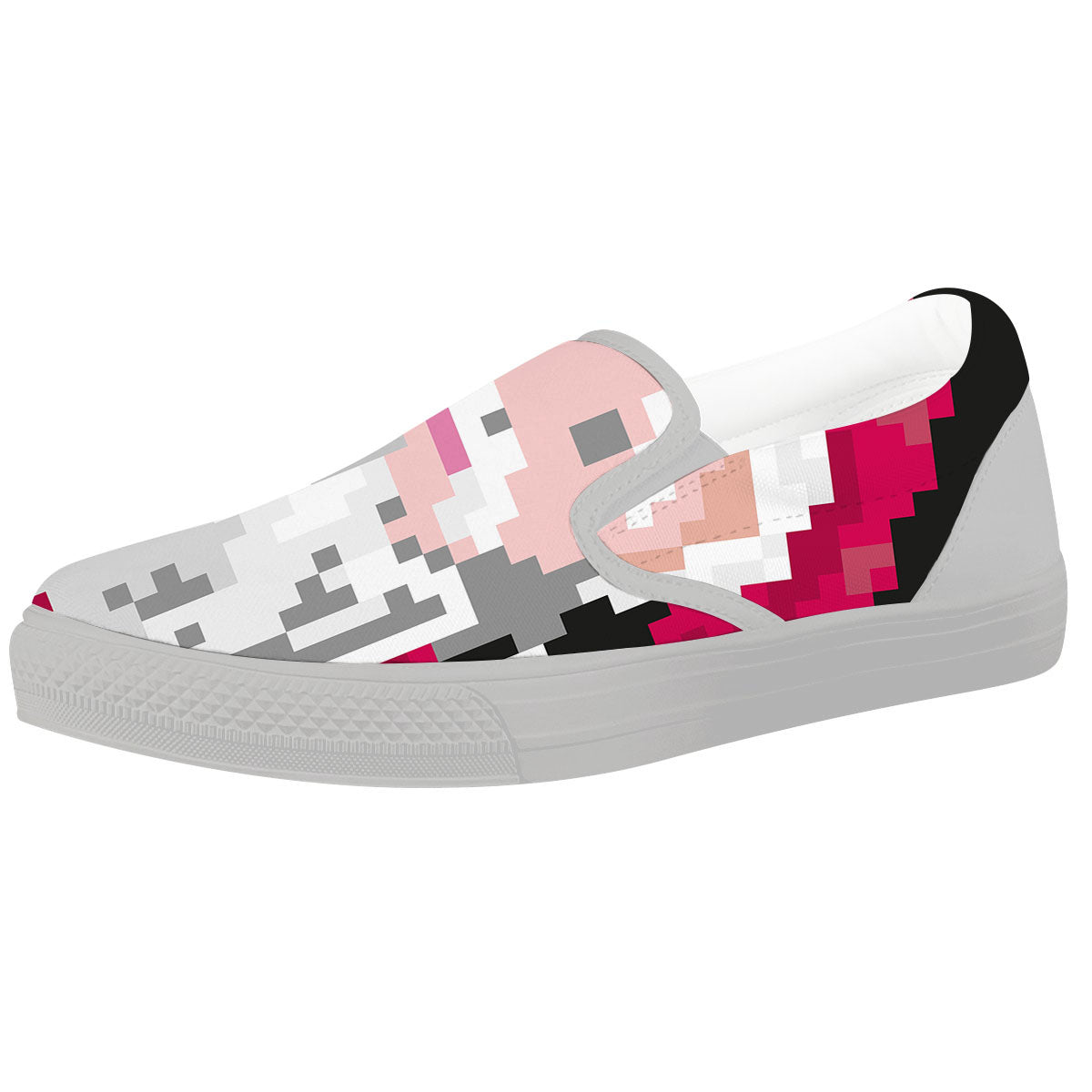 Santa Claus Christmas Pixel Print White Slip On Shoes-grizzshop