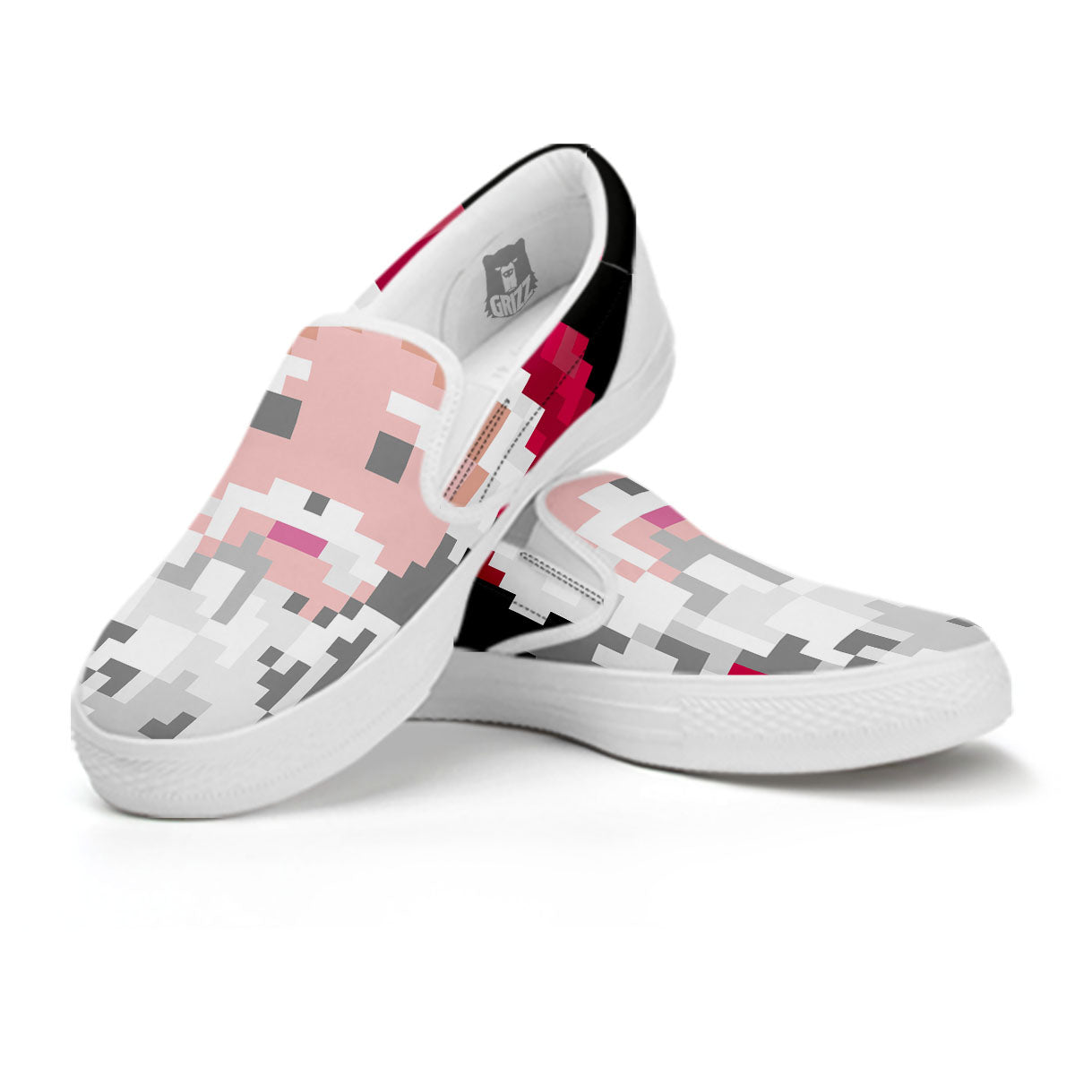 Santa Claus Christmas Pixel Print White Slip On Shoes-grizzshop