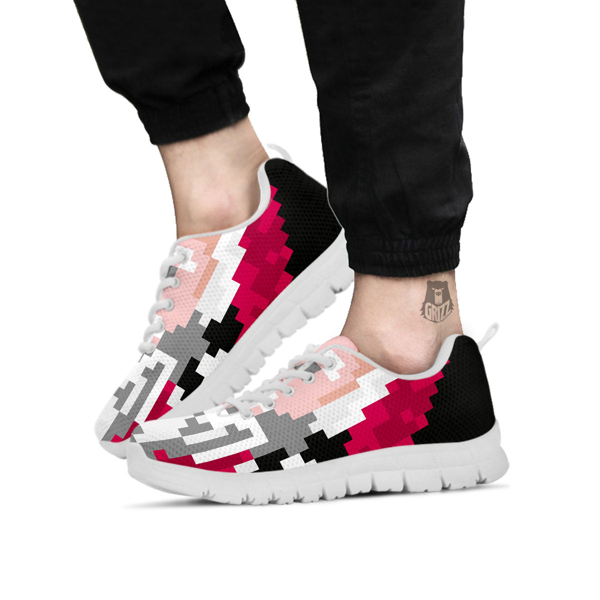 Santa Claus Christmas Pixel Print White Sneaker-grizzshop