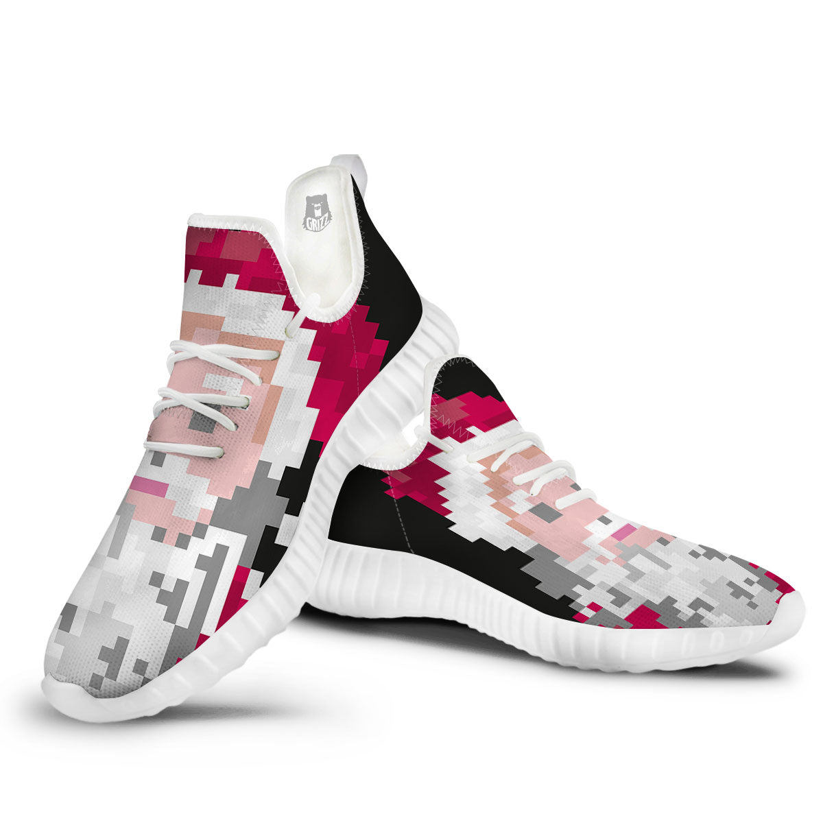 Santa Claus Christmas Pixel Print White Walking Shoes-grizzshop